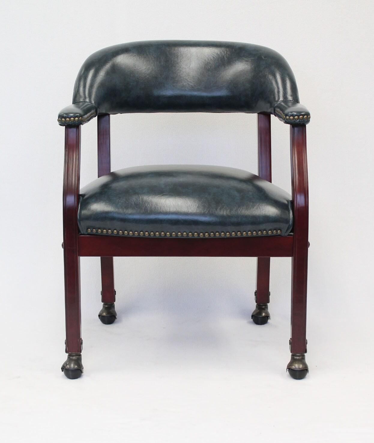 Captain's Chair with Casters Blue - Boss Office Products: Vinyl Upholstery, Fixed Height, Nailhead Trim