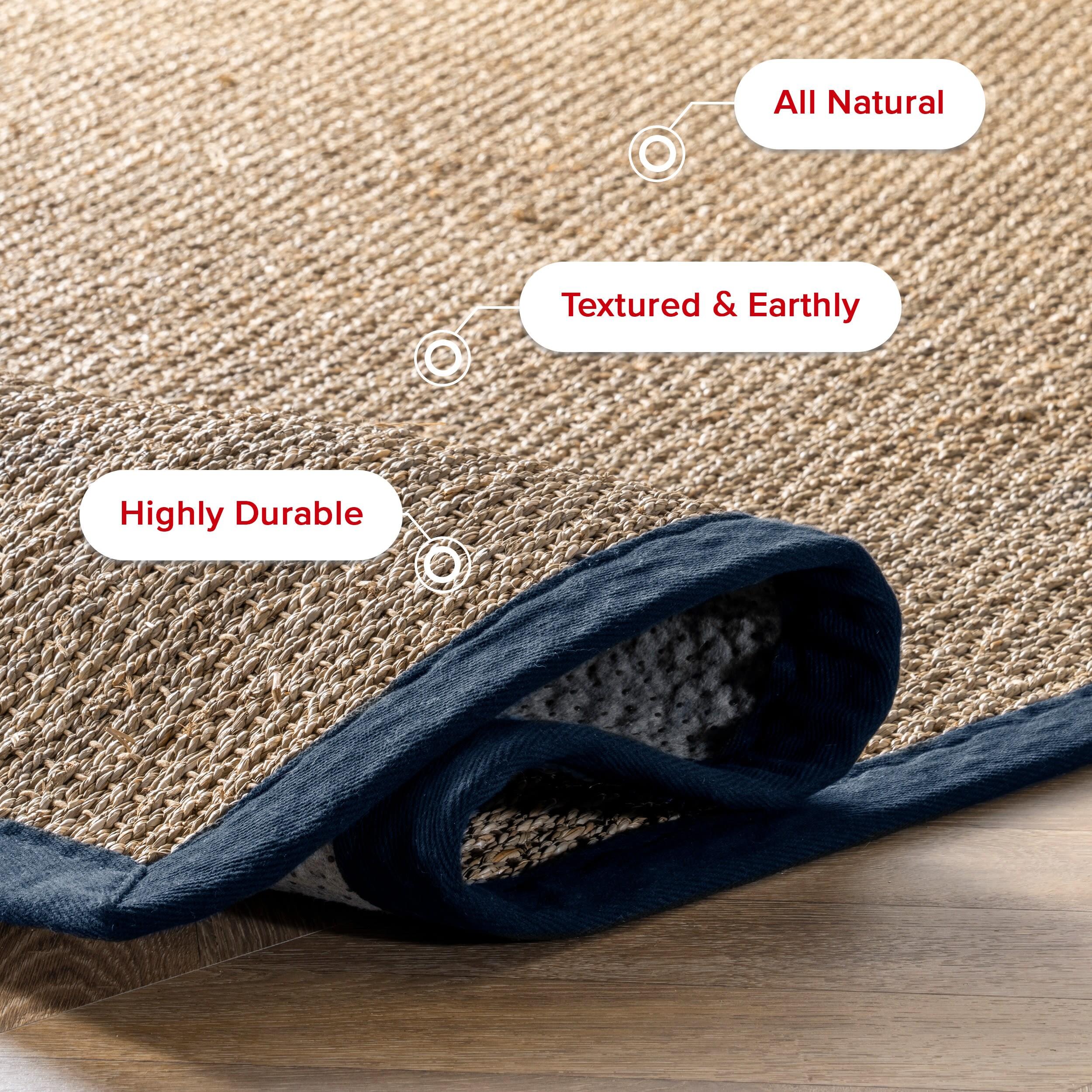 nuLOOM 3x5 Elijah Seagrass Area Rug, Navy, Solid Farmhouse Style, Cotton Bordered, Basketweave, Natural Fiber, For Bedroom, Dining Room, Living Room, Hallway, Office, Kitchen, Entryway