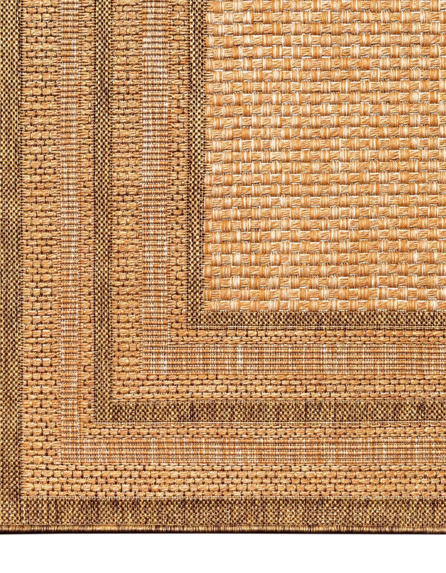 Multi Border Easy-Care Square Outdoor Rug 6' - Light Brown