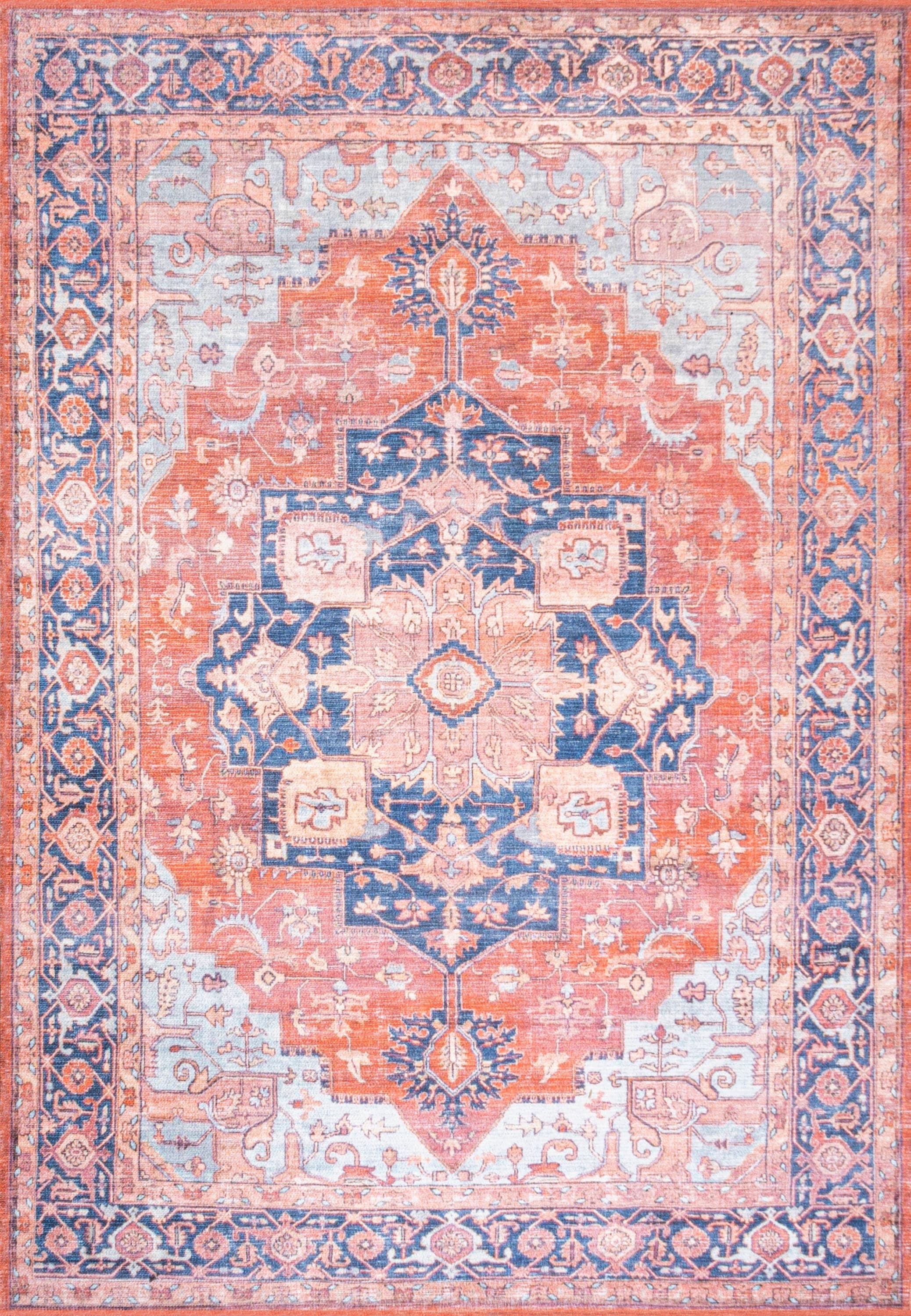 5' x 8' Maris Ornate Medallion Machine Washable Indoor/Outdoor Area Rug, Orange/Cream - JONATHAN Y