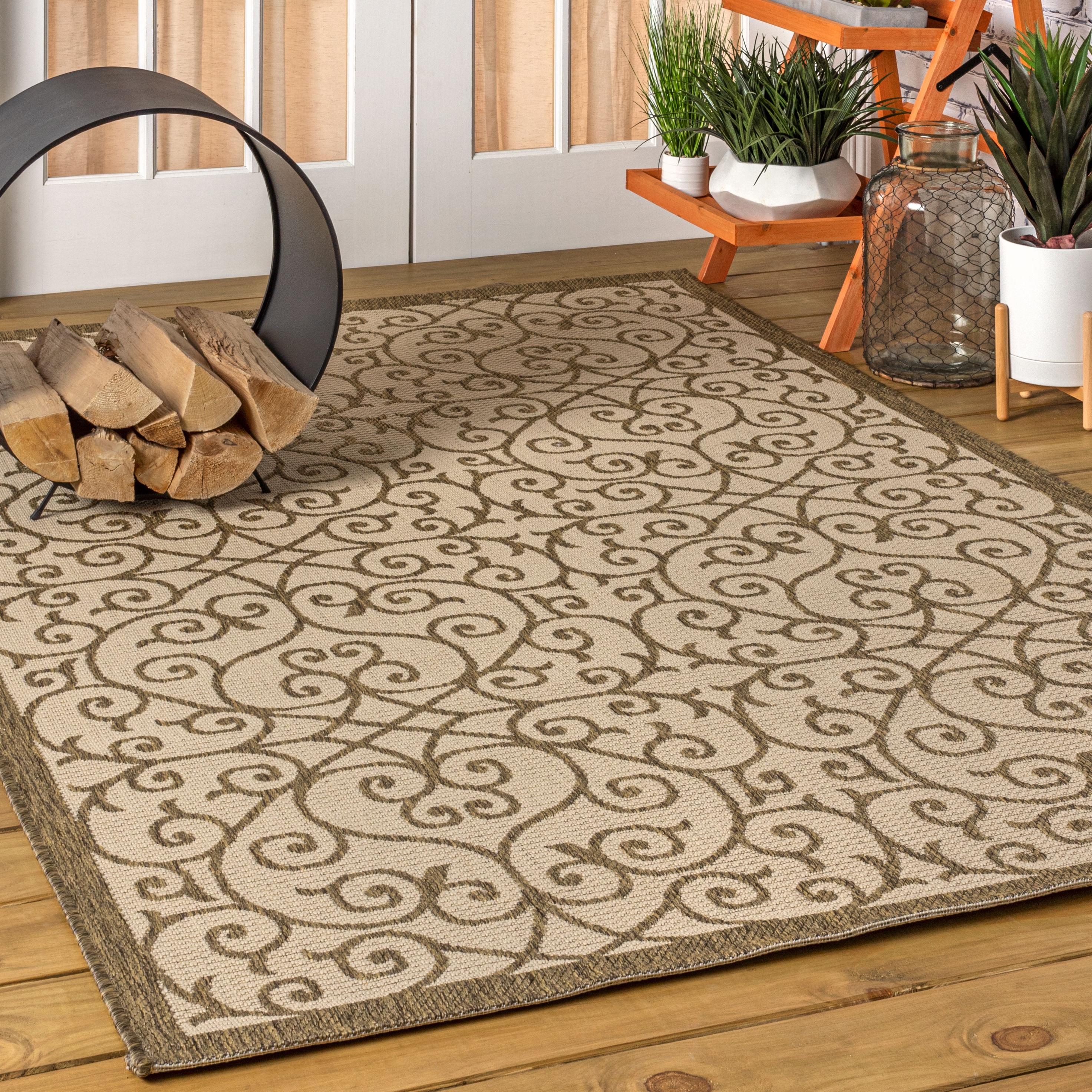 5'x8' Madrid Vintage Filigree Textured Weave Indoor/Outdoor Area Rug, Beige/Brown - JONATHAN Y