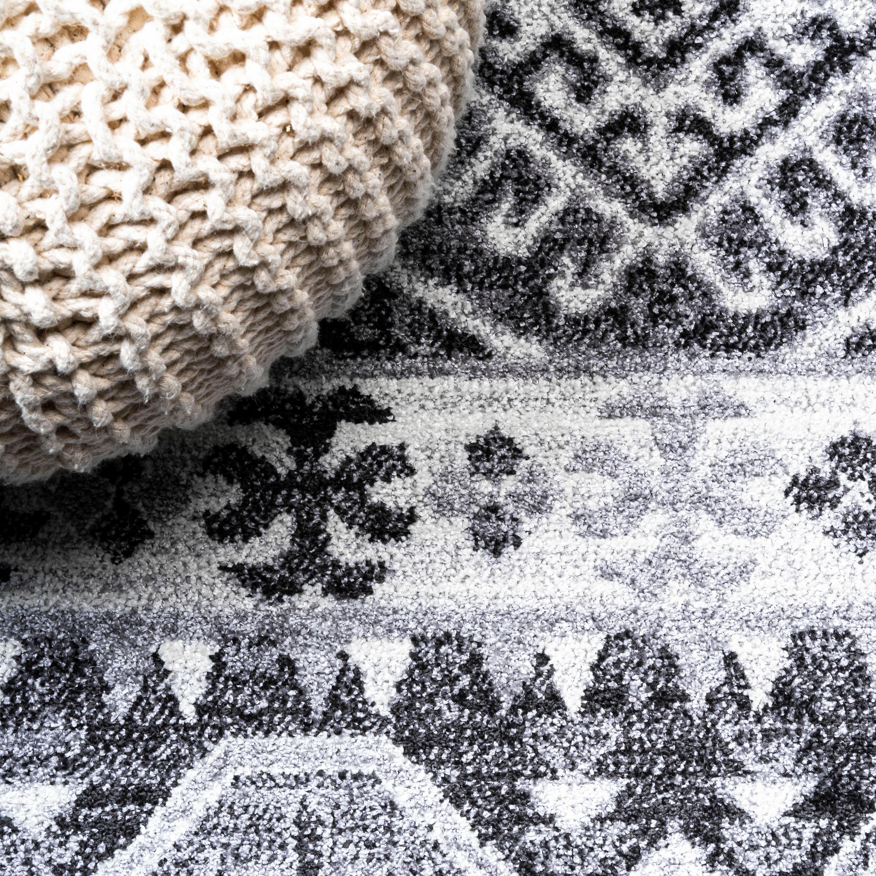 2'x 8' Sura Modern Kilim Geometric Runner Rug, Gray/Anthracite - JONATHAN Y
