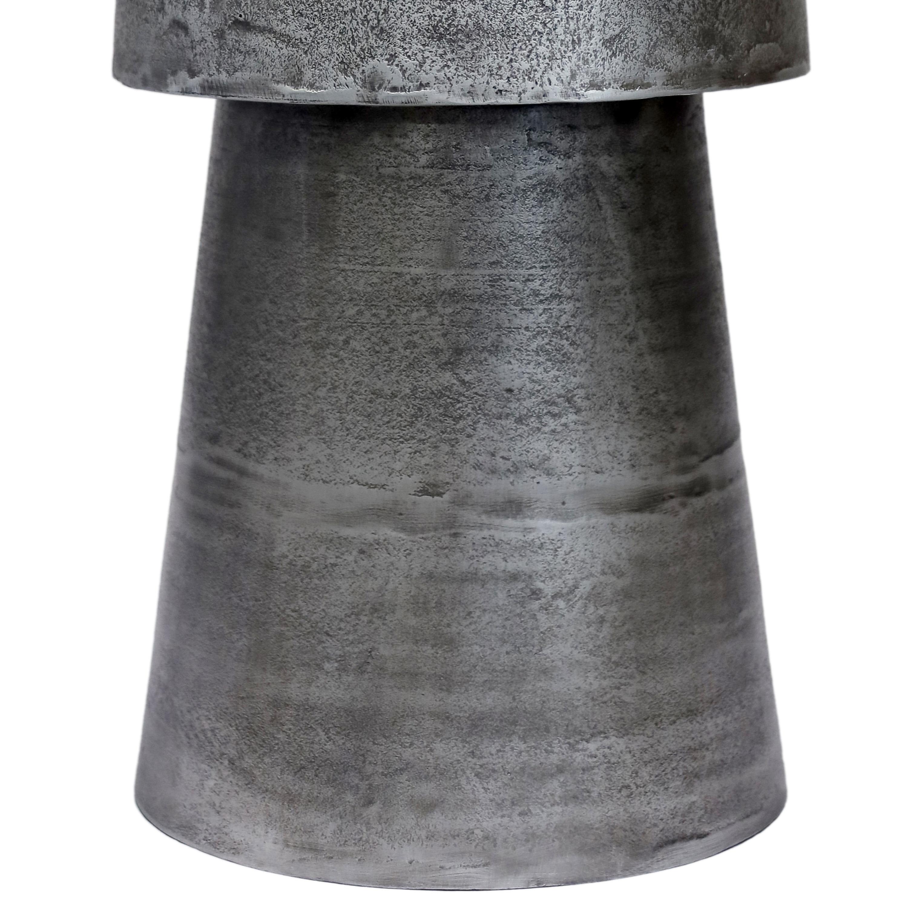 17 Stories Vintage Accent Side Table, 15.5 Inch Round, Antique Silver Cast Aluminum Drum Base