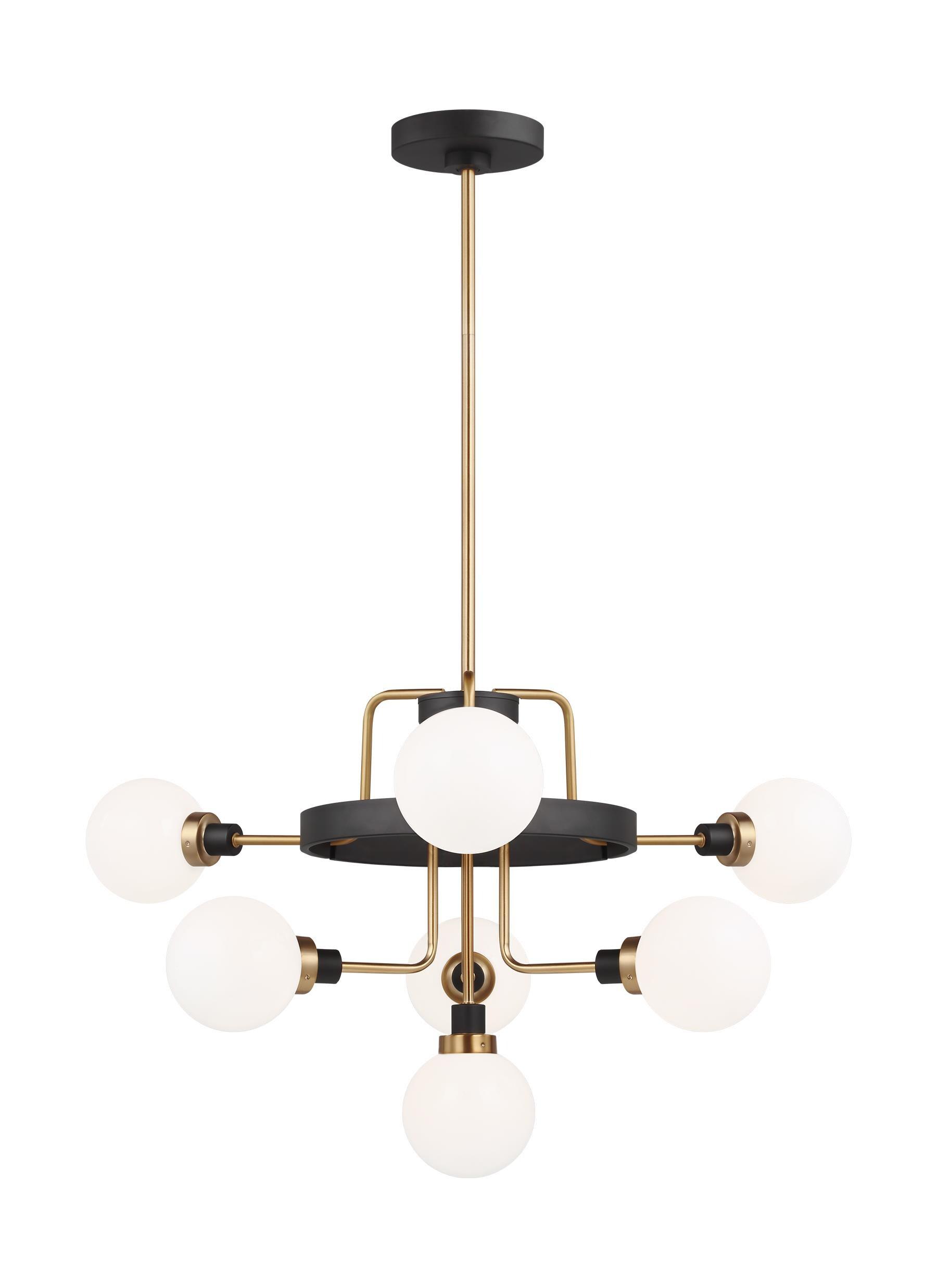 Rowan Satin Brass 7-Light Outdoor Chandelier with Etched Opal Glass Shades