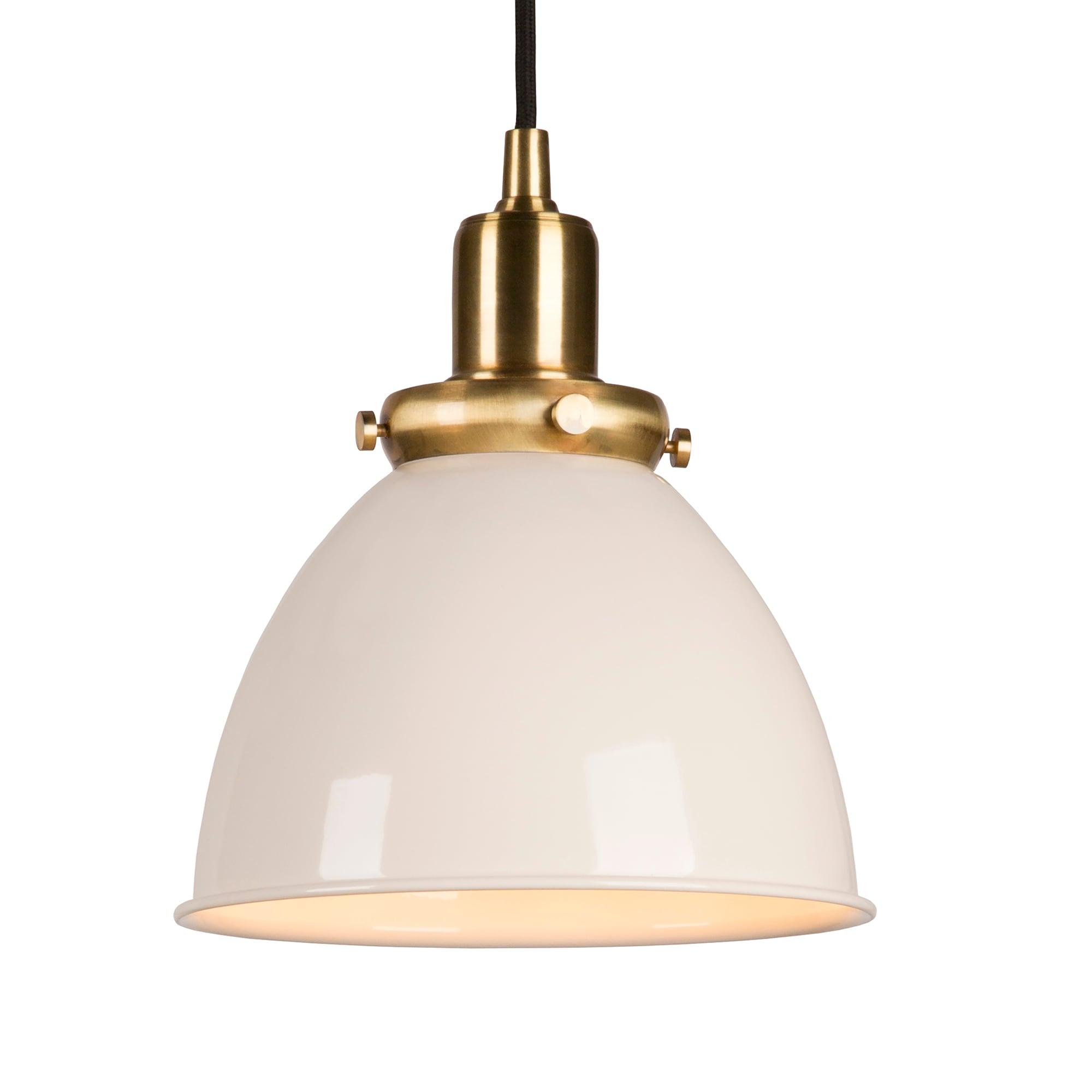 Evelyn&Zoe 8" Pearled White/Brass Metal Pendant