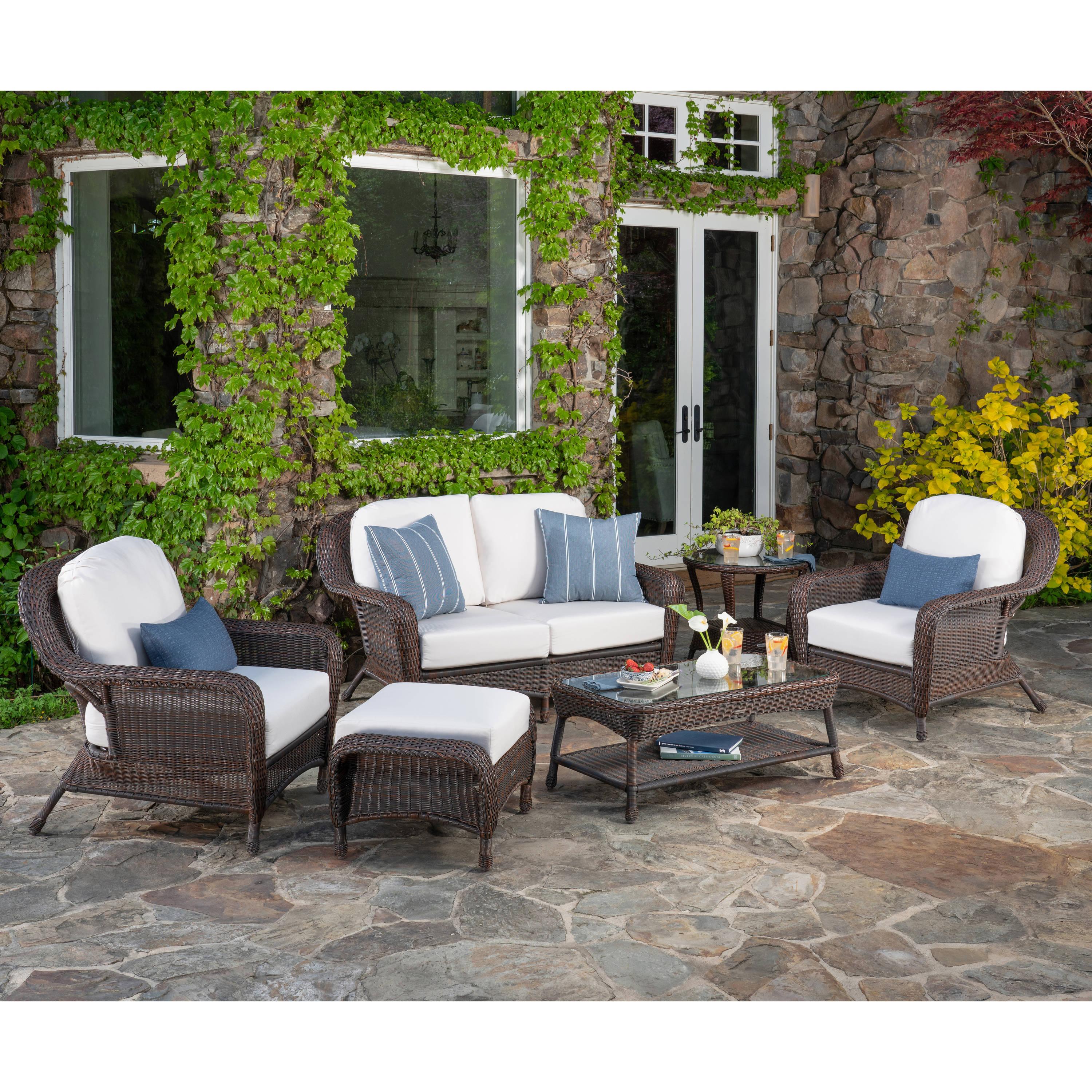 Tortuga Outdoor Lexington Brown Wicker Outdoor 6-Piece Patio Furniture Set with Cushions