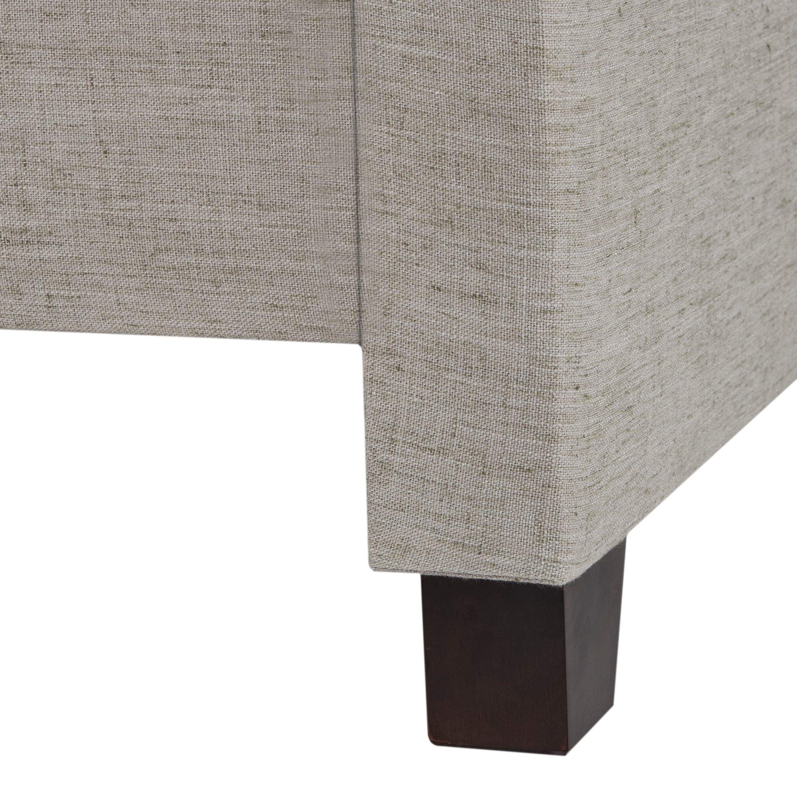 Beige Linen Upholstered Queen Platform Bed with Nailhead Trim