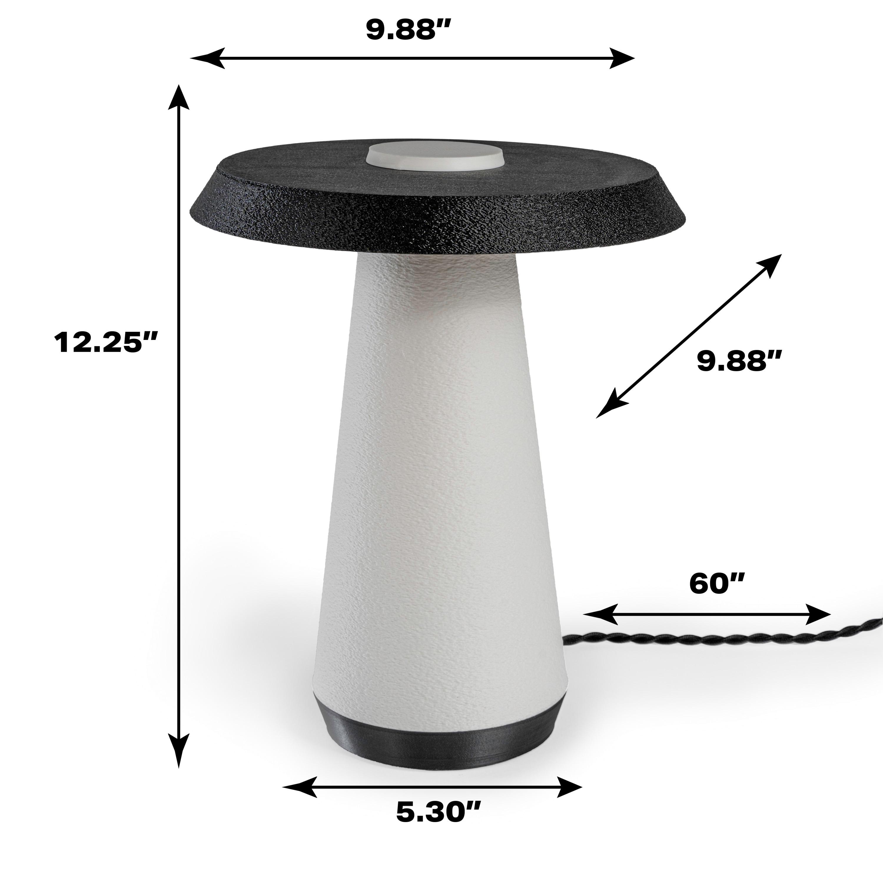 White and Black 3D Printed Dimmable LED Table Lamp