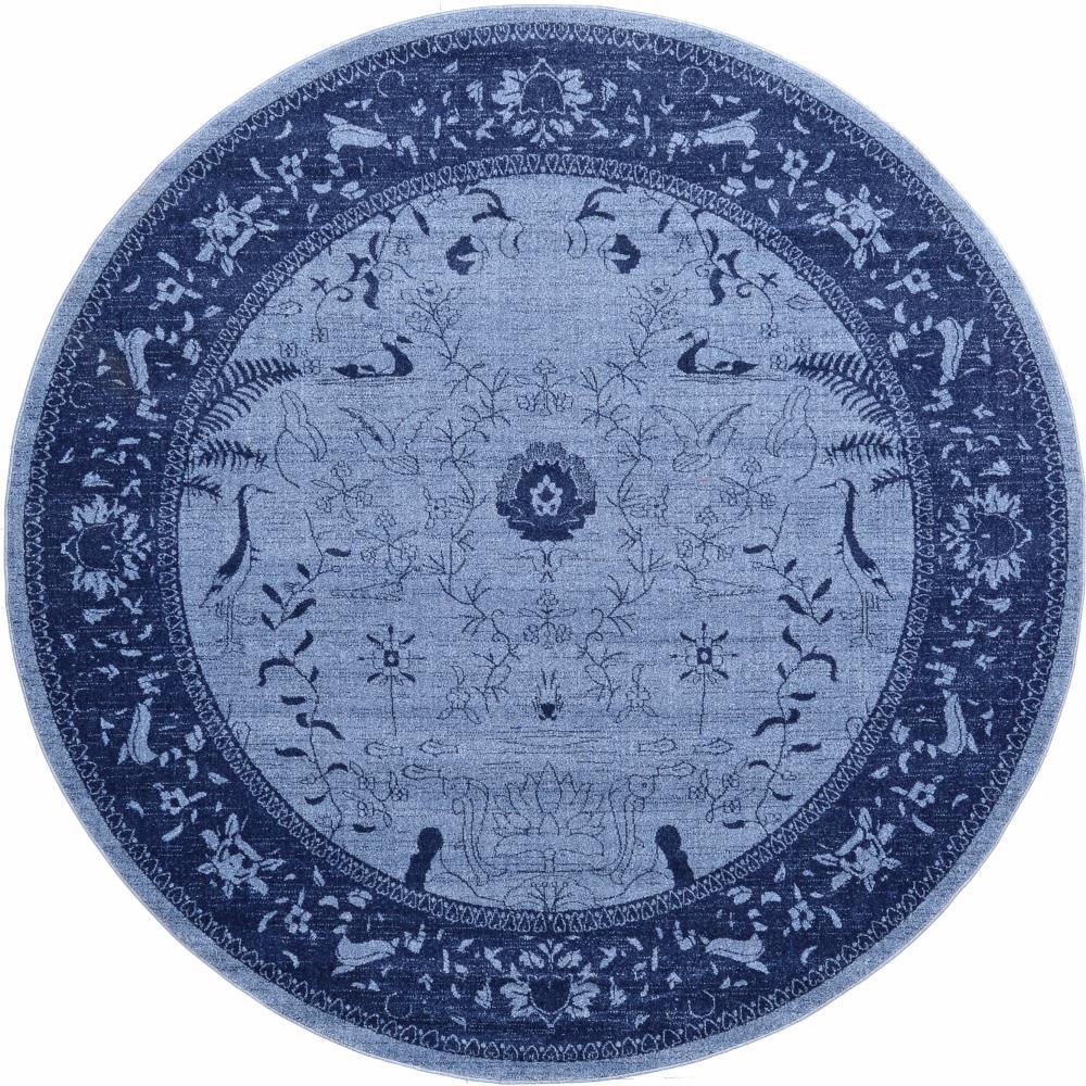 Unique Loom La Jolla Collection Area Rug - Floral (8' Round Blue/Navy Blue)