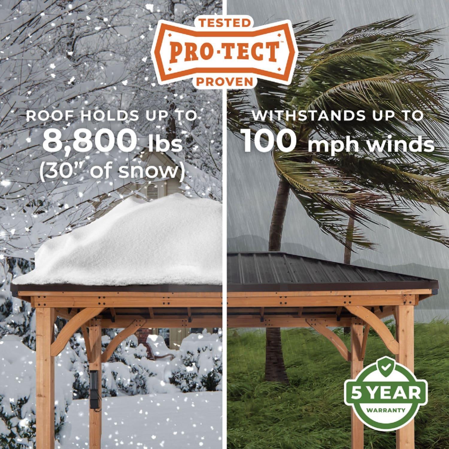 Backyard Discovery Barrington 14' x 12' Cedar Wood Gazebo, Galvanized Steel Roof, PowerPort