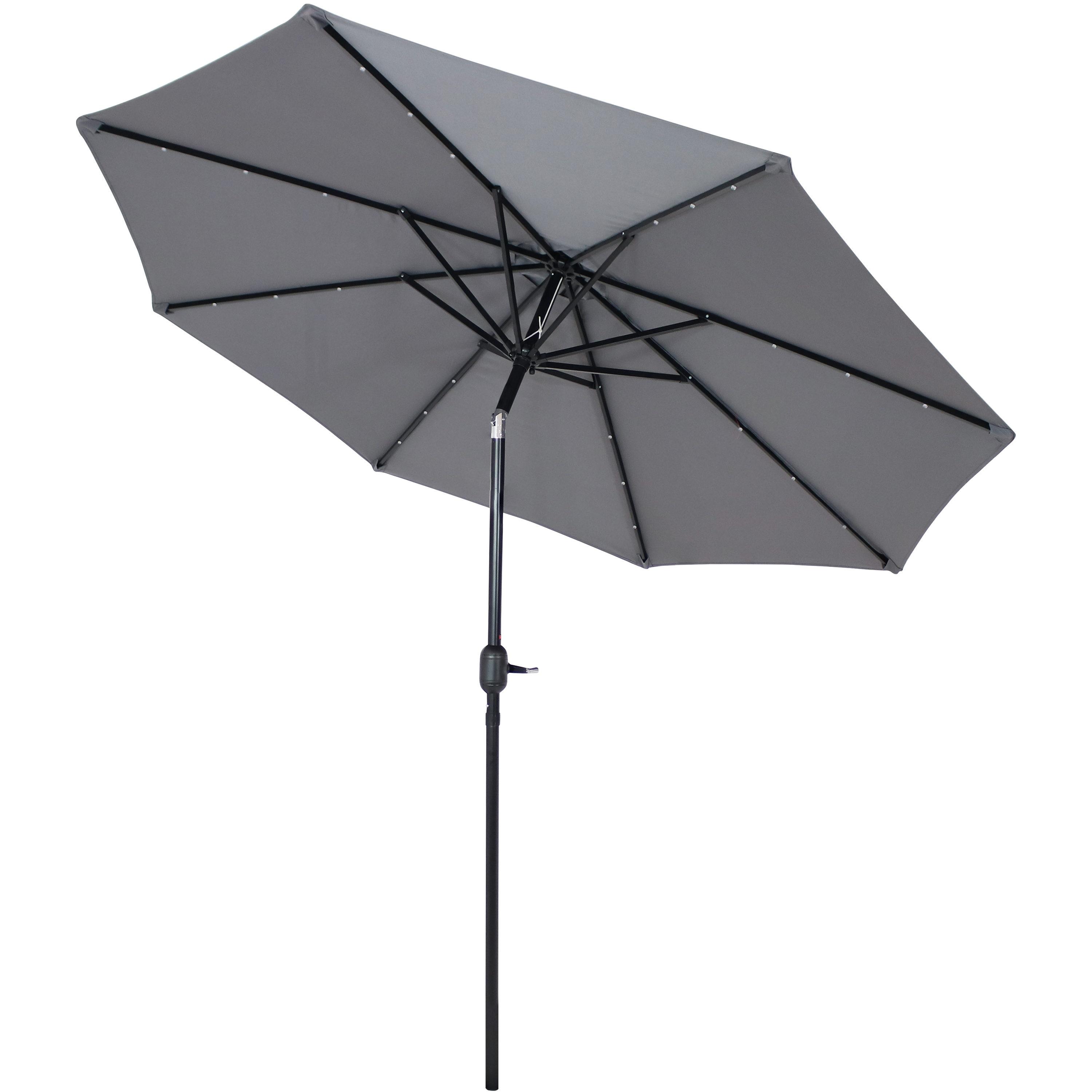 Sunnydaze Outdoor Steel Cantilever Offset Patio Umbrella with Solar LED Lights, Crank, and Push Button Tilt - 9' - Gray