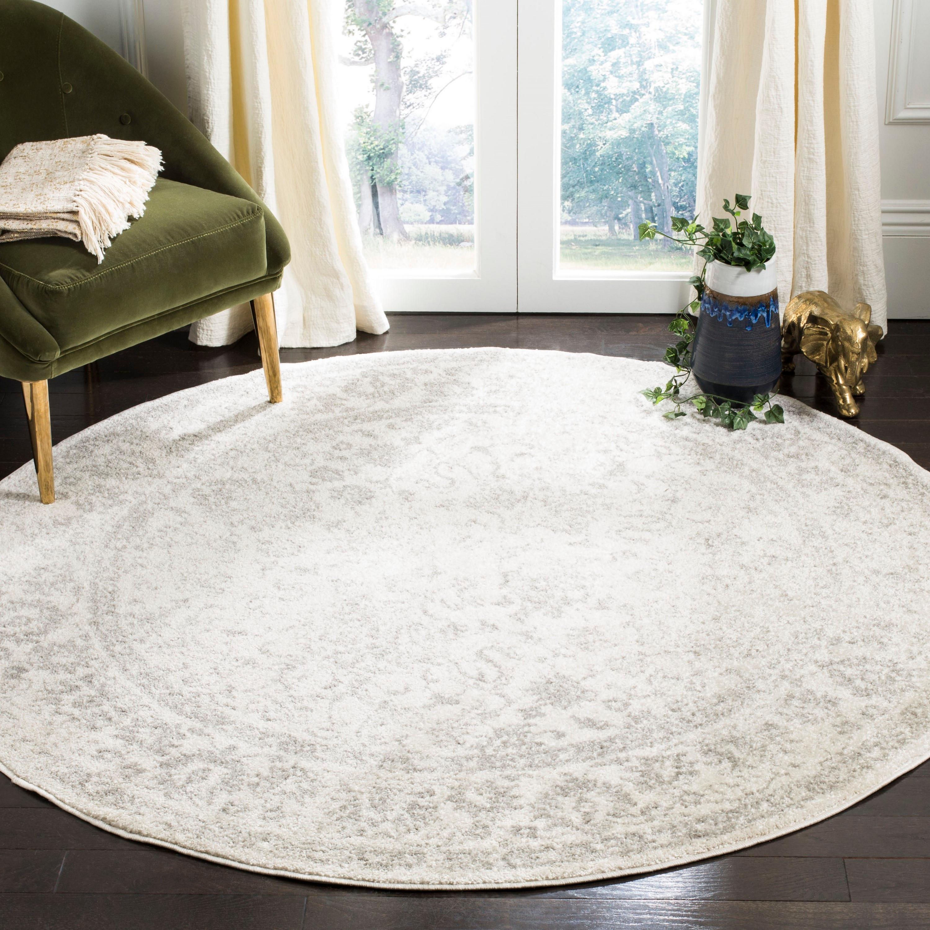 Adirondack ADR109 Machine Made Indoor Area Rug - Ivory/Silver - 4' Round - Safavieh