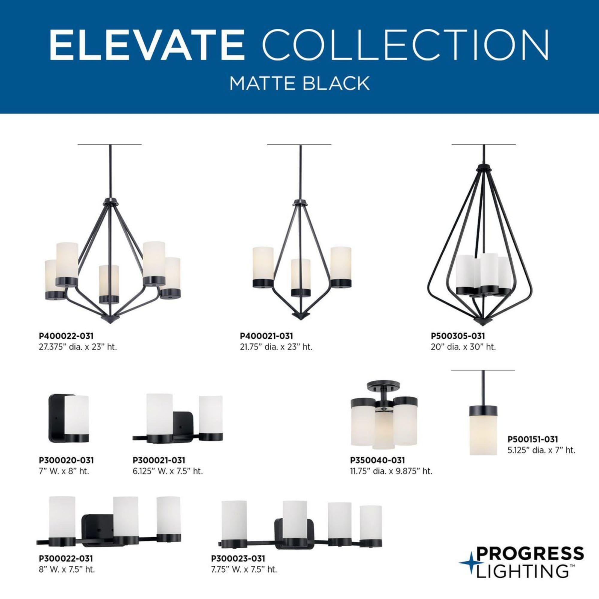 Progress Lighting Elevate 5-Light Chandelier, Steel, Matte Black, Glass Shades