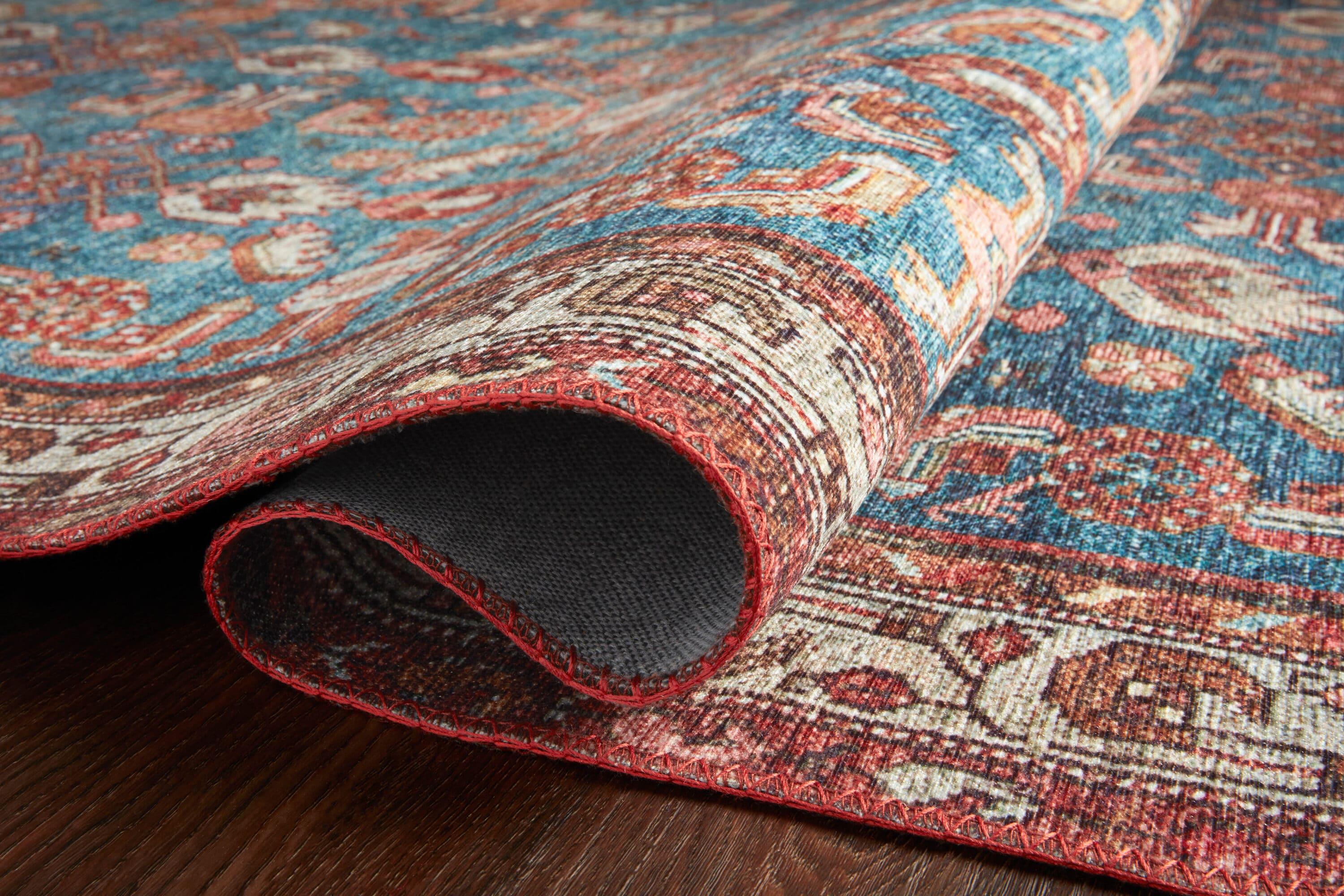 Blue and Clay Vintage Distressed Polyester Accent Rug