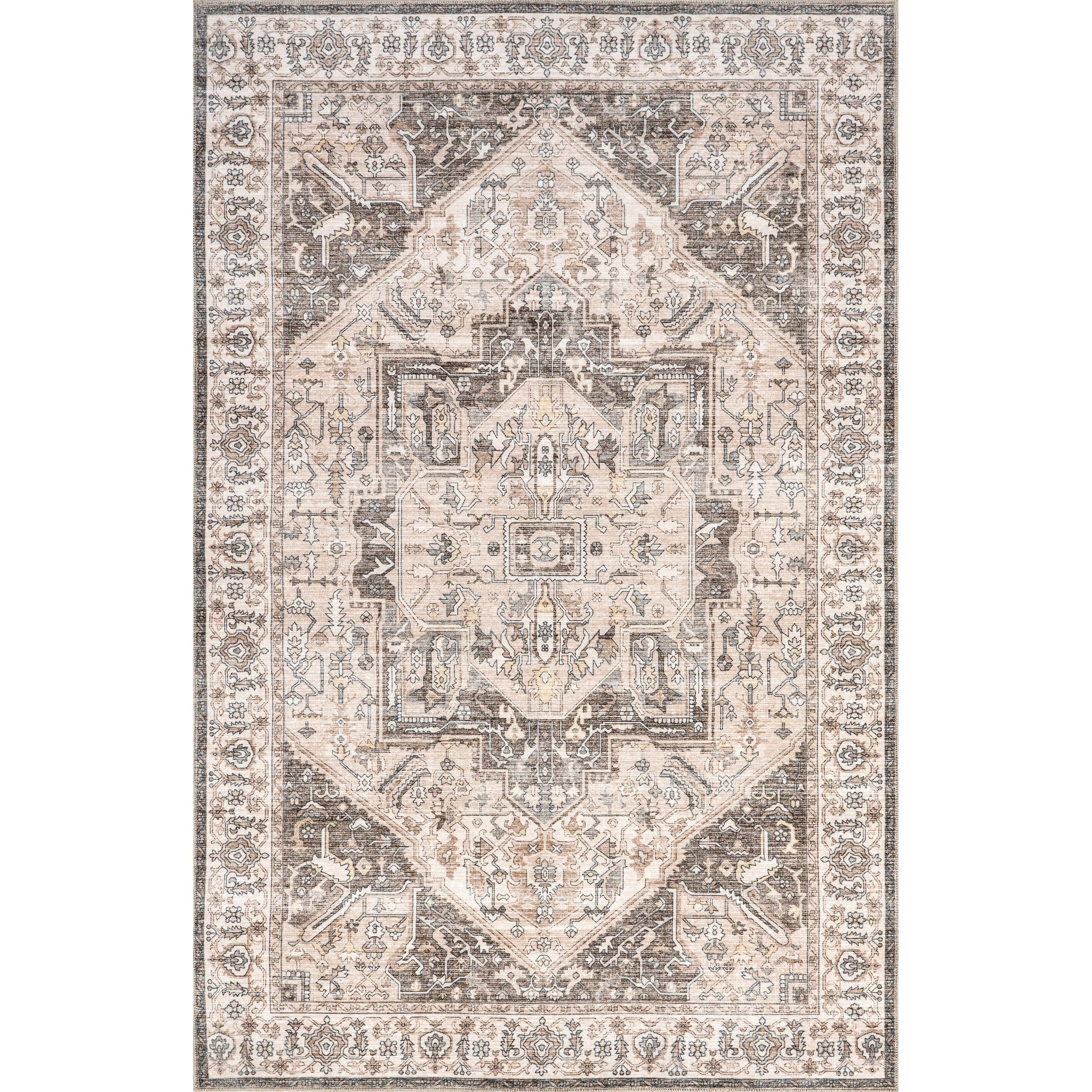 Nuloom 3x5 Machine Washable Rain Haven Vintage Medallion Indoor Area Rug, Brown Non-Slip Backing, Stain Resistant, BedroomLiving Room, Kitchen