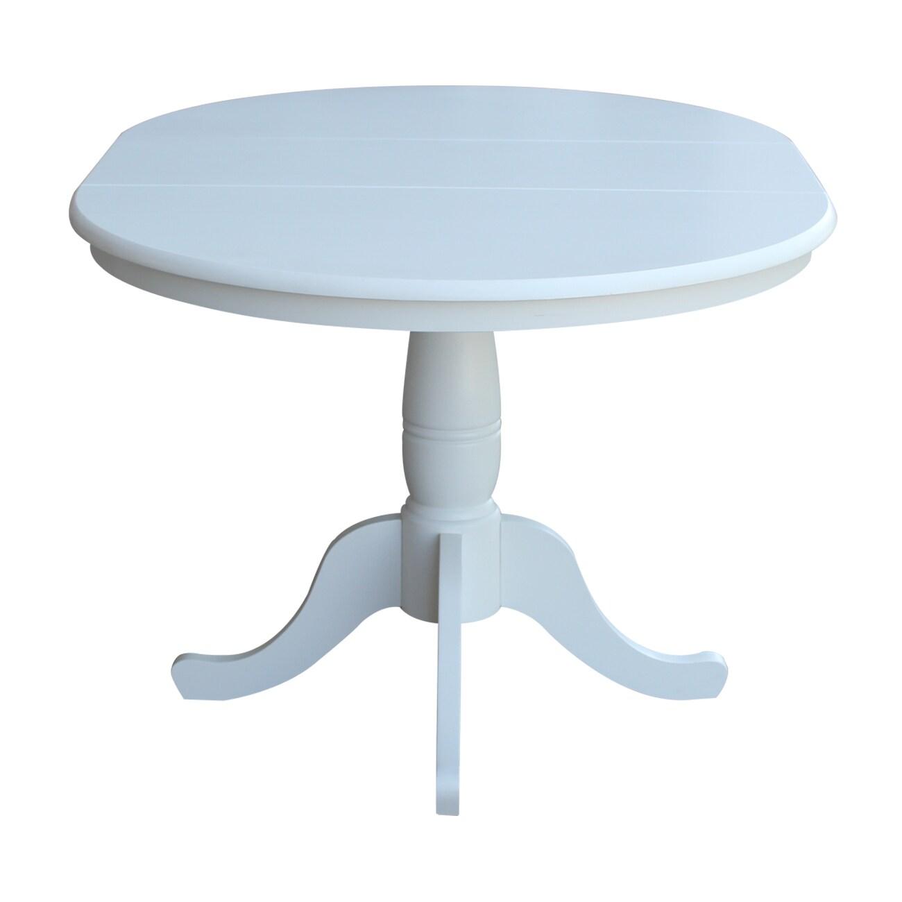 36" Kyle Round Top Pedestal with 12" Drop Leaf Dining Table White - International Concepts: Oval Kitchen Table for 4, Butterfly Leaf