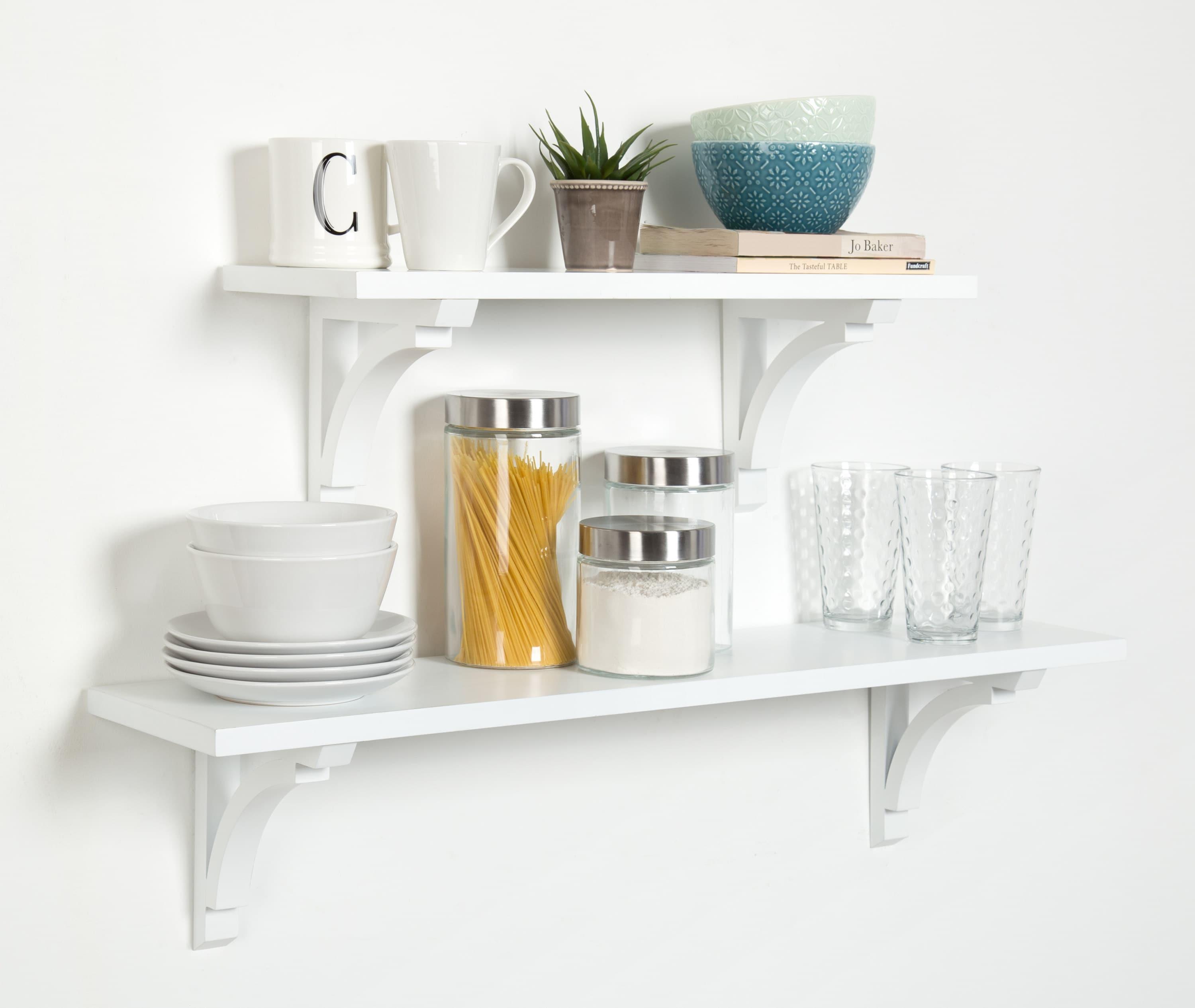 Kate and Laurel Corblynd Traditional Wood Wall Shelf, White 36"