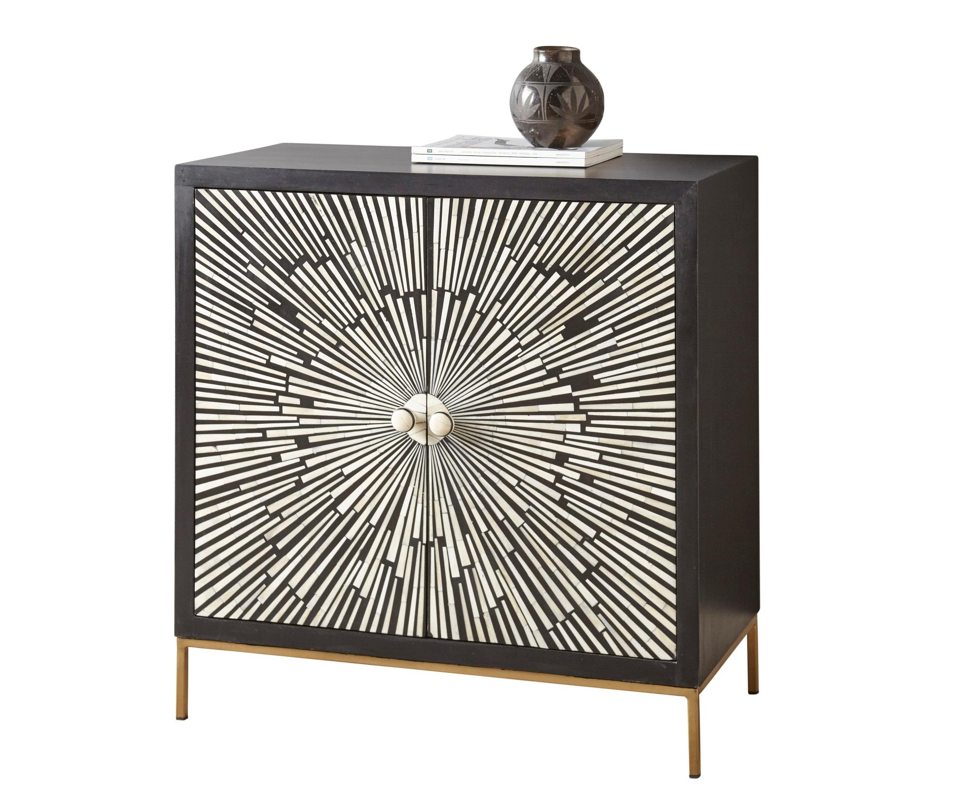 Steve Silver Co. 2 Doors Amika Sunburst Accent Cabinet Black/White: Modern Luxury Storage, Glossy Finish, No Assembly Required