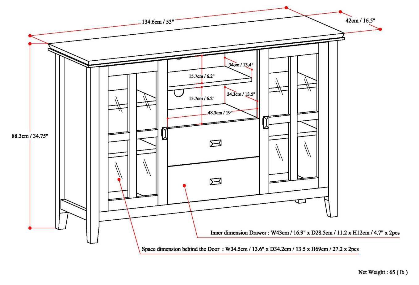 Simpli Home Artisan Wood 53" Transitional TV Media Stand in Black For TVs up to 60"