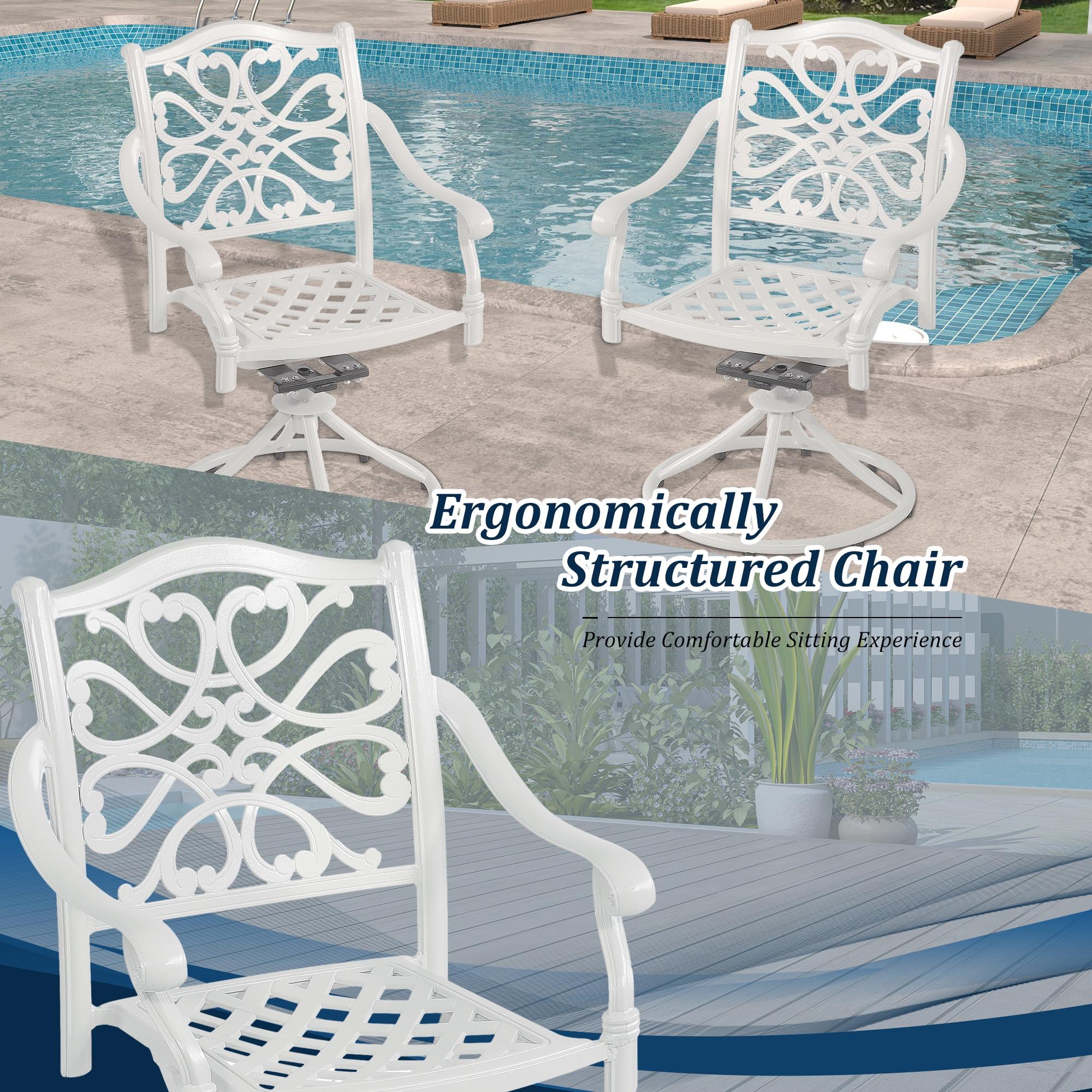 Mondawe 2 Pieces Cast Aluminum Swivel Dining Chair, All-Weather Aluminum Swivel Dining Chairs Outdoor Rocker Chair for Home Patio Garden Deck, White
