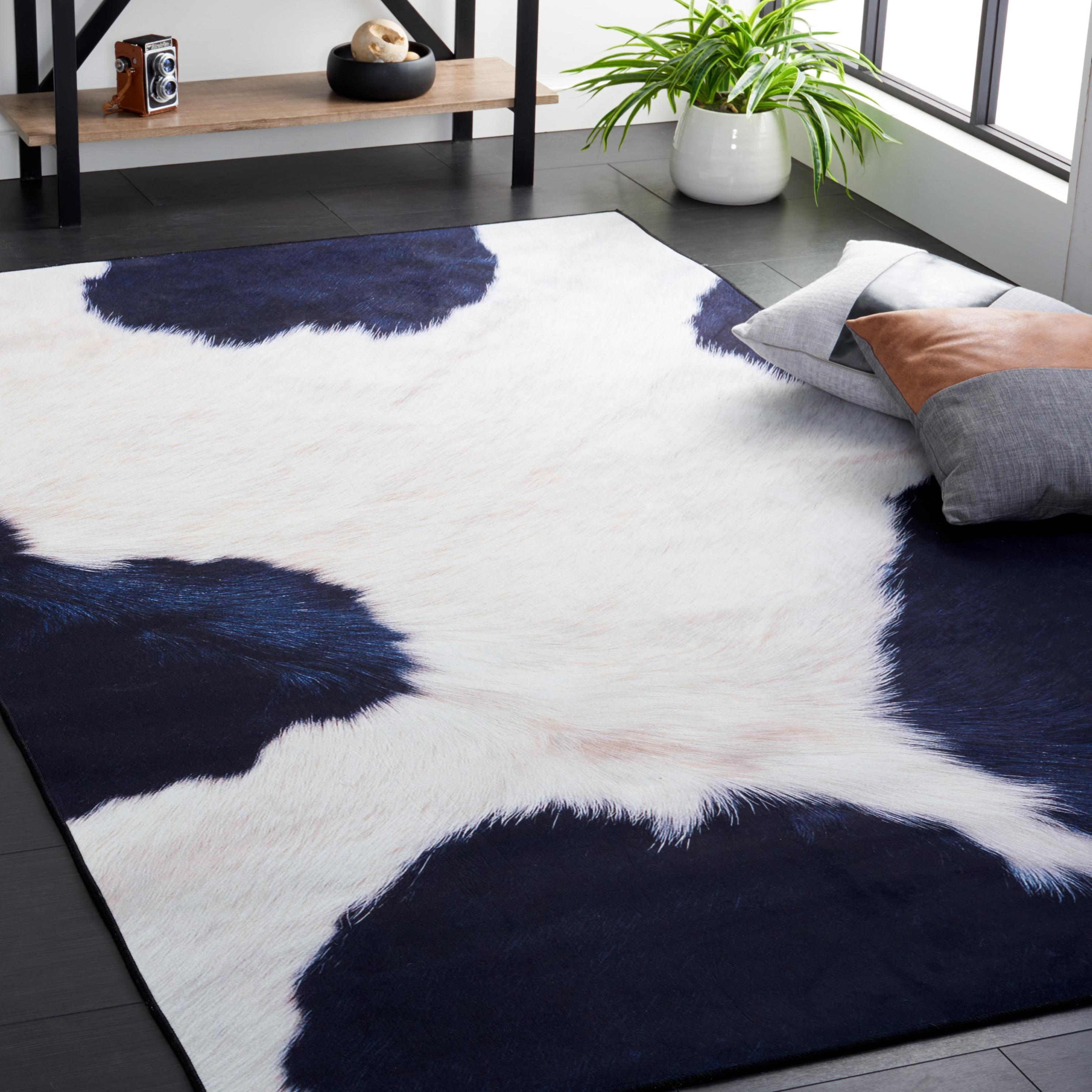 SAFAVIEH Faux Hide Cynthia Novelty Area Rug, Ivory/Dark Blue, 9' x 12'