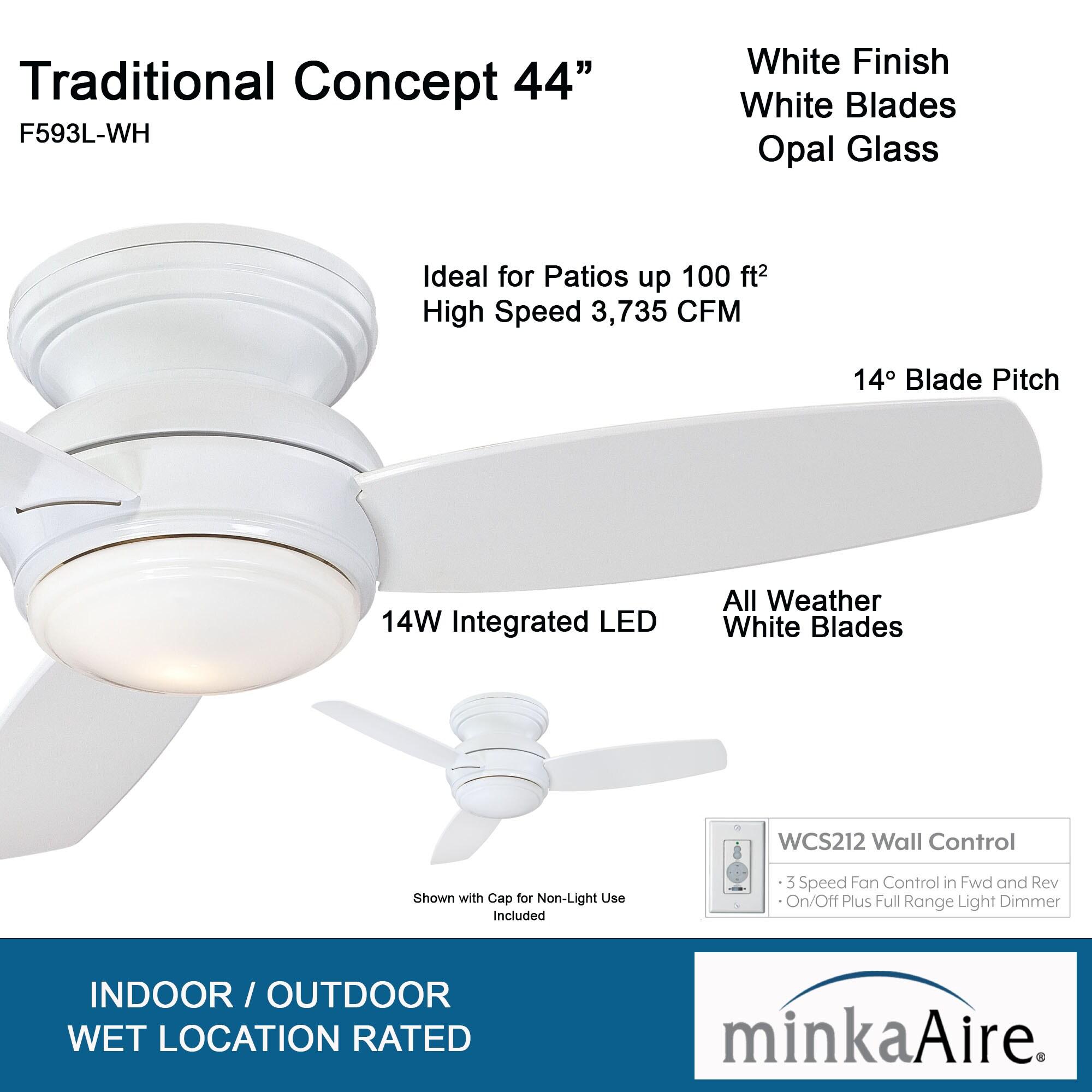 44" Minka Aire Vintage Hugger Outdoor Ceiling Fan with LED Light White Wet Rated for Patio Exterior House Porch Gazebo Garage Barn