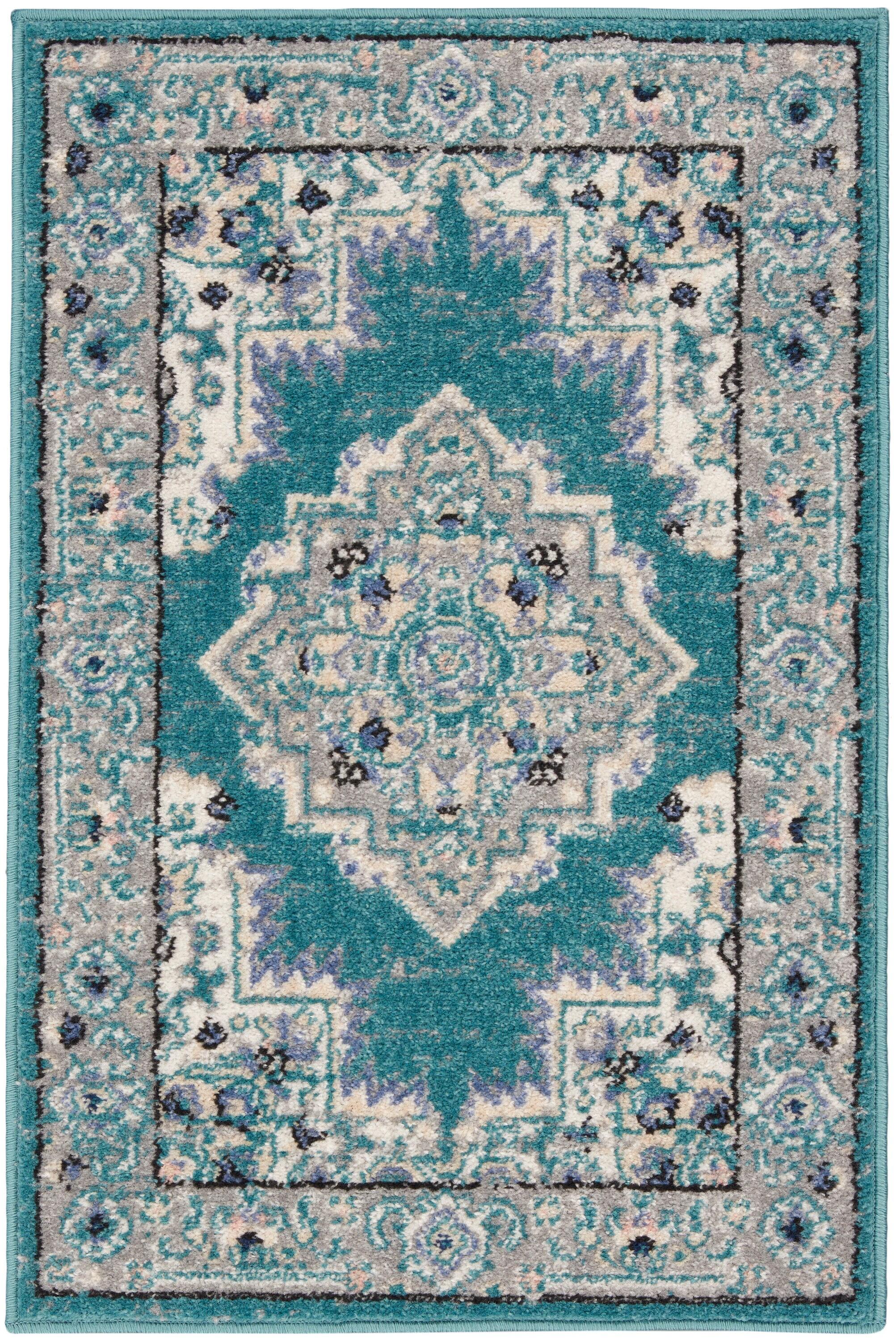 Nourison Passion Medallion Bohemian Indoor Rug Turquoise Grey 1'10" x 2'10"
