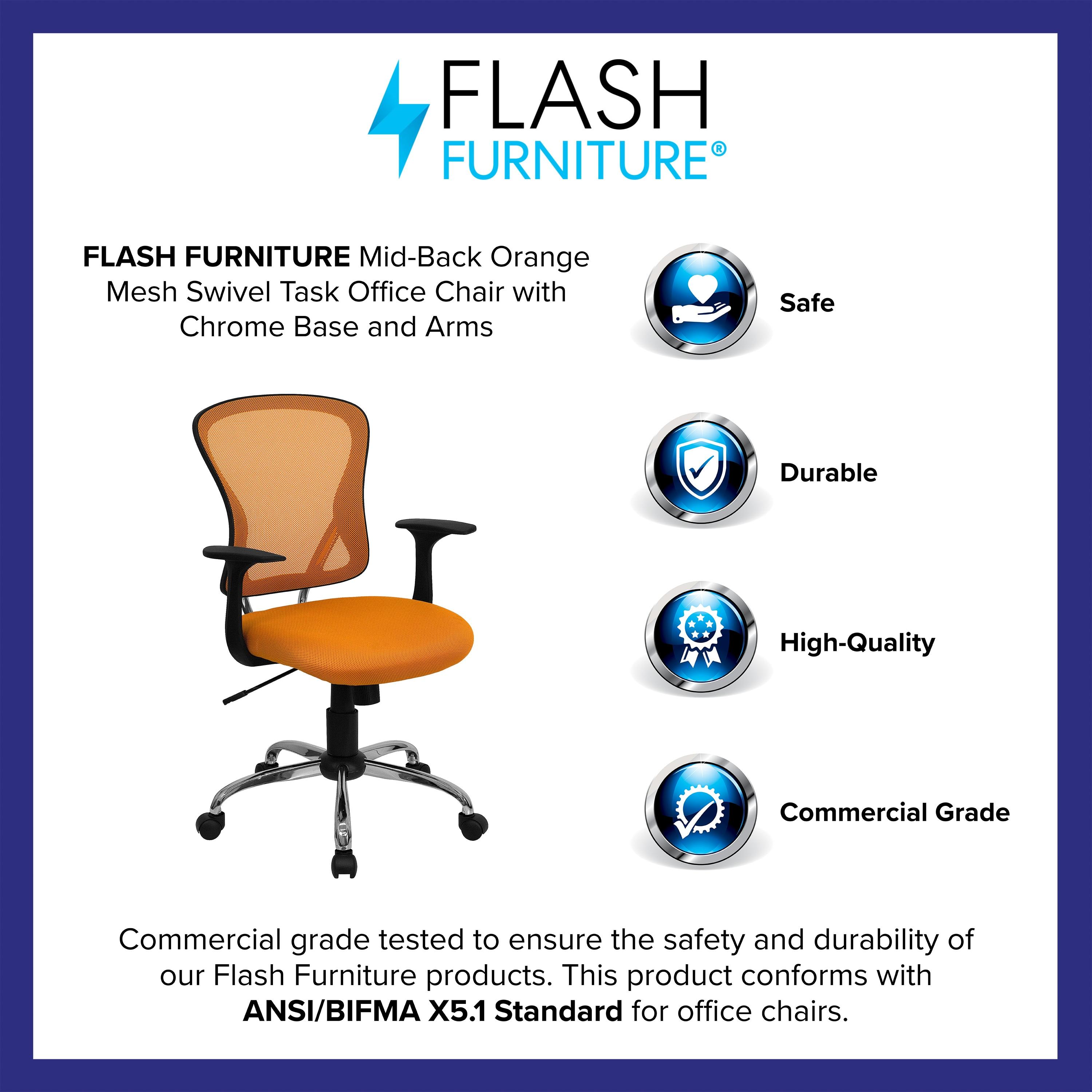 Flash Furniture Mid-Back Mesh Swivel Task Office Chair with Chrome Base and Arms