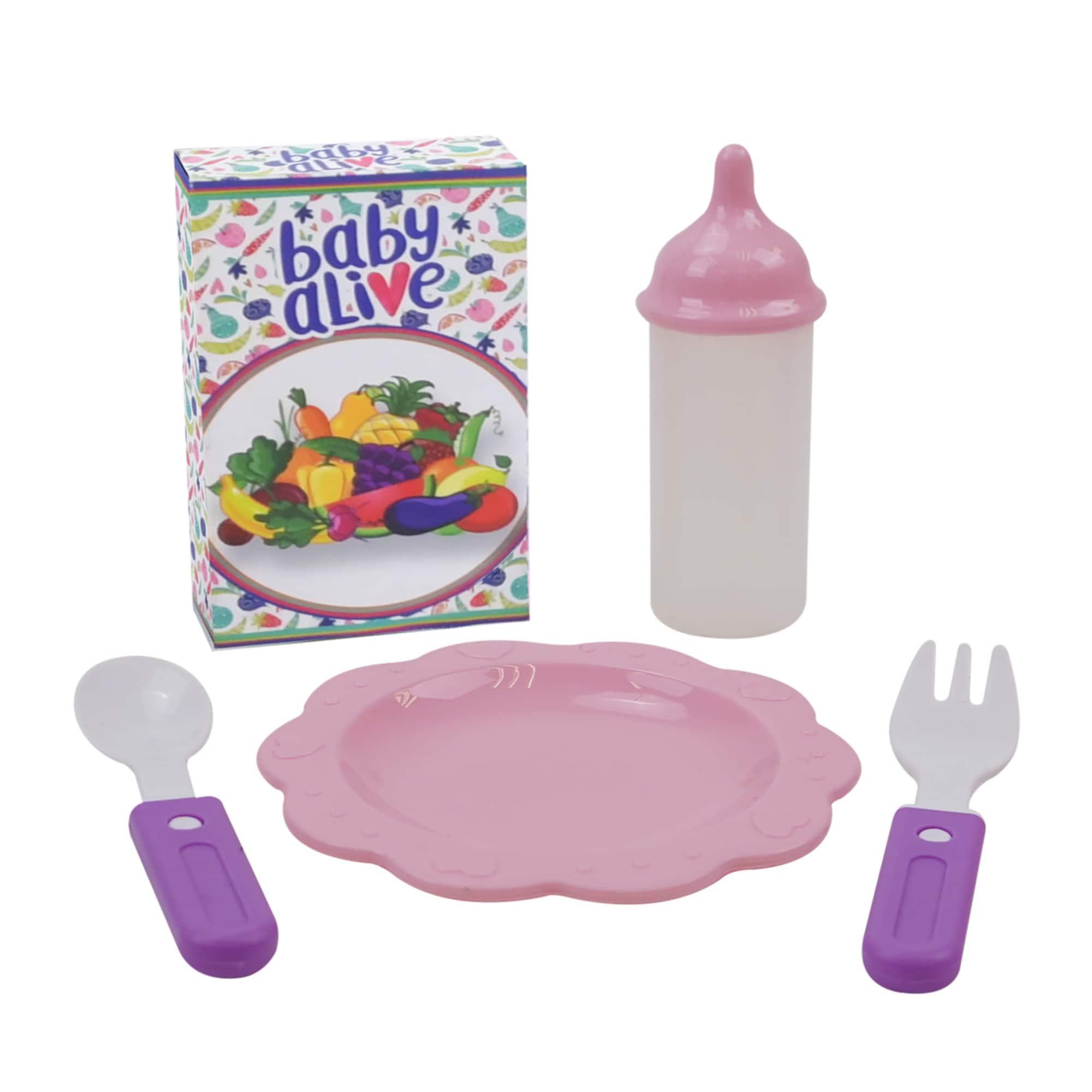 Baby Alive Doll Highchair Set - Pink & Rainbow - 6 Pieces, Fits Dolls Up to 24"