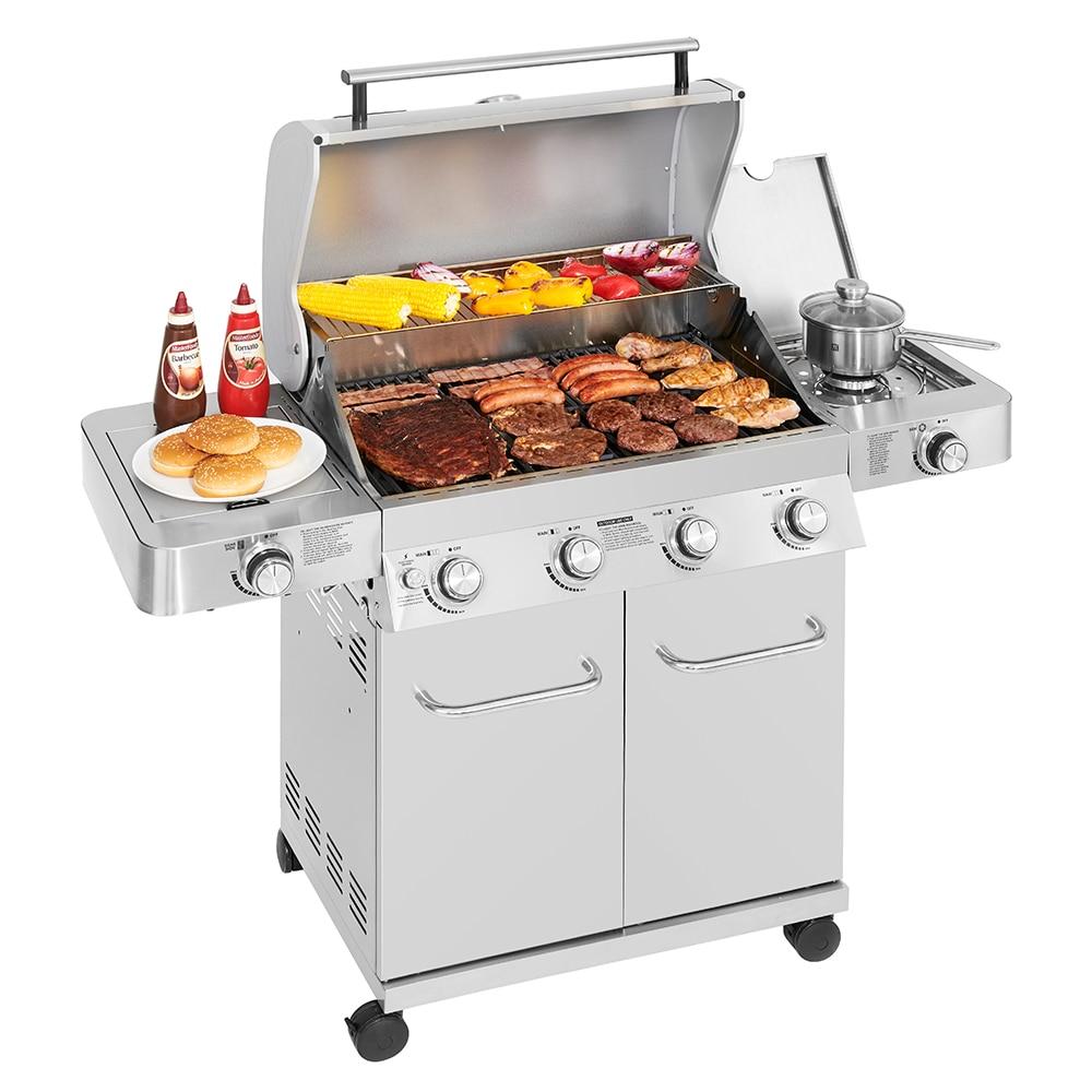 Monument Grills 24367 4-Burner Full Stainless Propane Gas Grill with 2 Side Burners