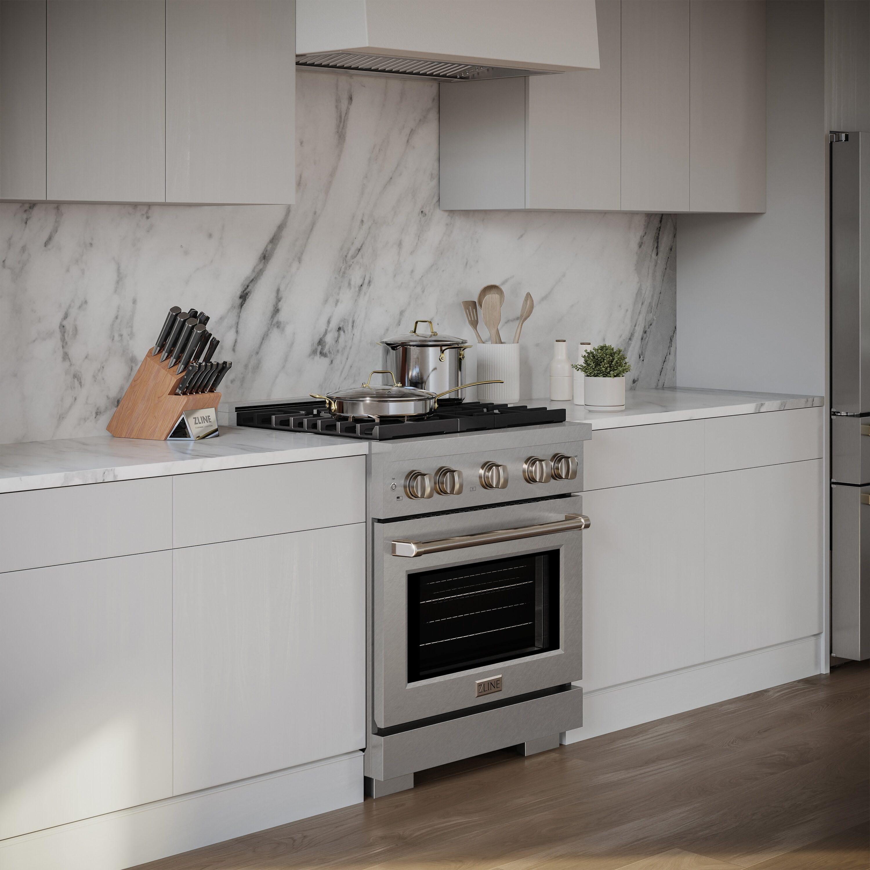 ZLINE Satin ZLINE 30 in. Paramount Gas Range w/ 4 Burners & Convection Oven w/ Door SGRS-30