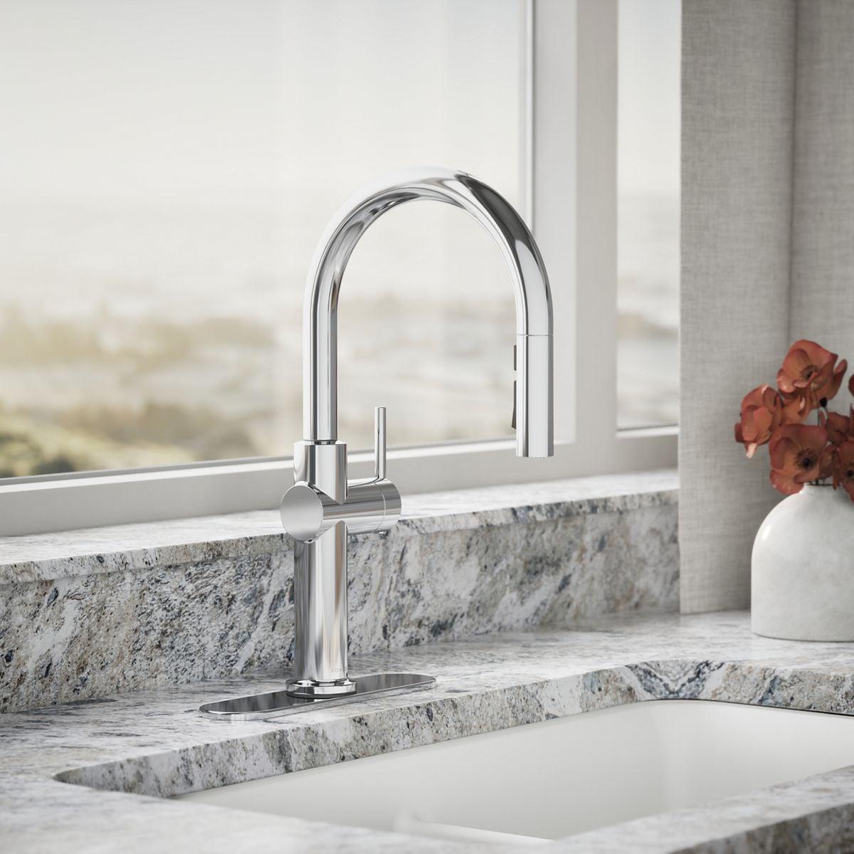 Kohler Crue Single Handle Pull Down Kitchen Faucet with Three-Function Pull Down Sprayer
