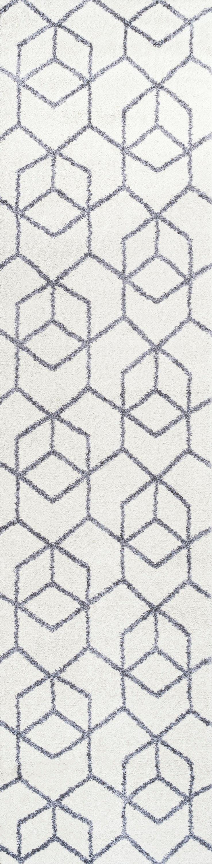 2'x8' Tumbling Blocks Modern Geometric Runner Rug, White/Gray - JONATHAN Y