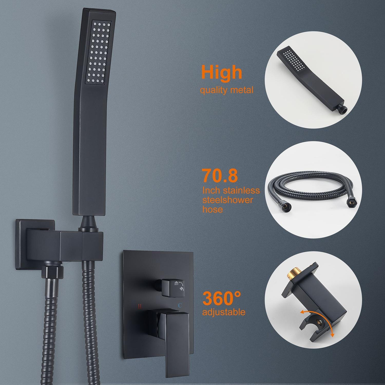 Cobbe Shower System, Matte Black Shower Faucets Sets Complete,Shower System,10 inches Rainfall Shower Head with Handheld, Shower Faucet Set for Bathroom Rough-in Valve Body and Trim Included