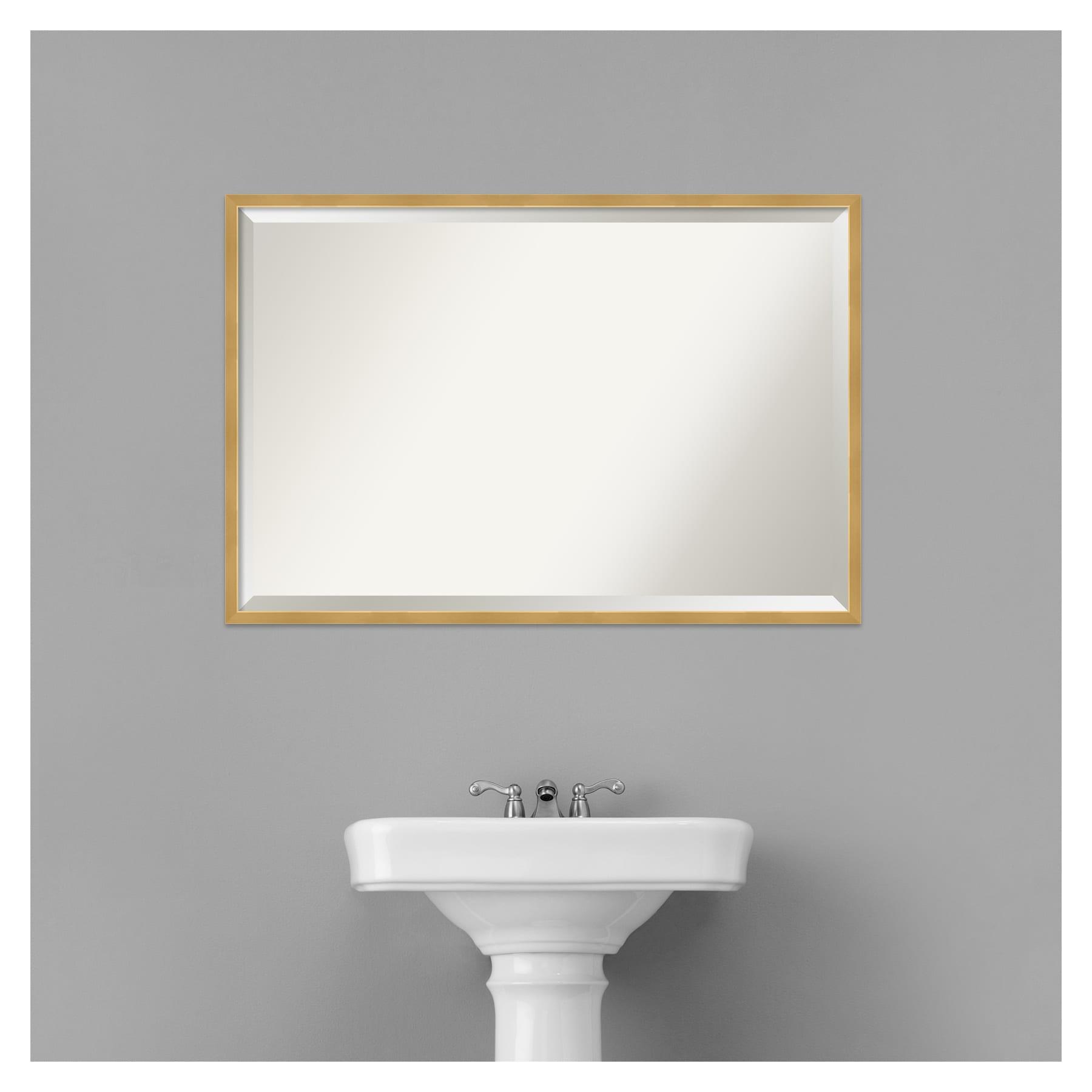 37" x 25" Polished Brass Framed Bathroom Vanity Wall Mirror Gold - Amanti Art: Modern Rectangular, Beveled, Wall-Mounted