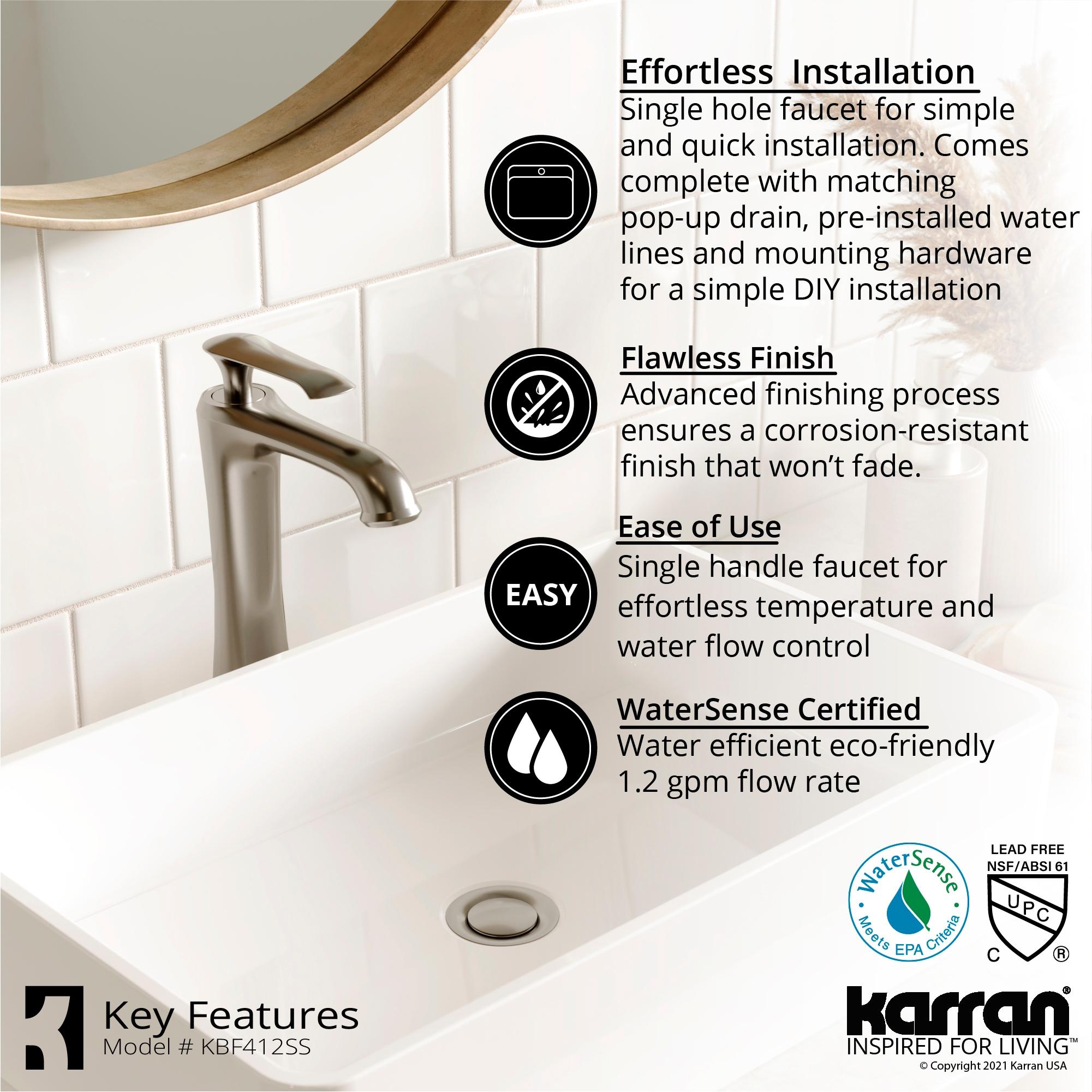 Karran Woodburn Single Handle Single Hole Vessel Bathroom Faucet With Matching Pop-up Drain