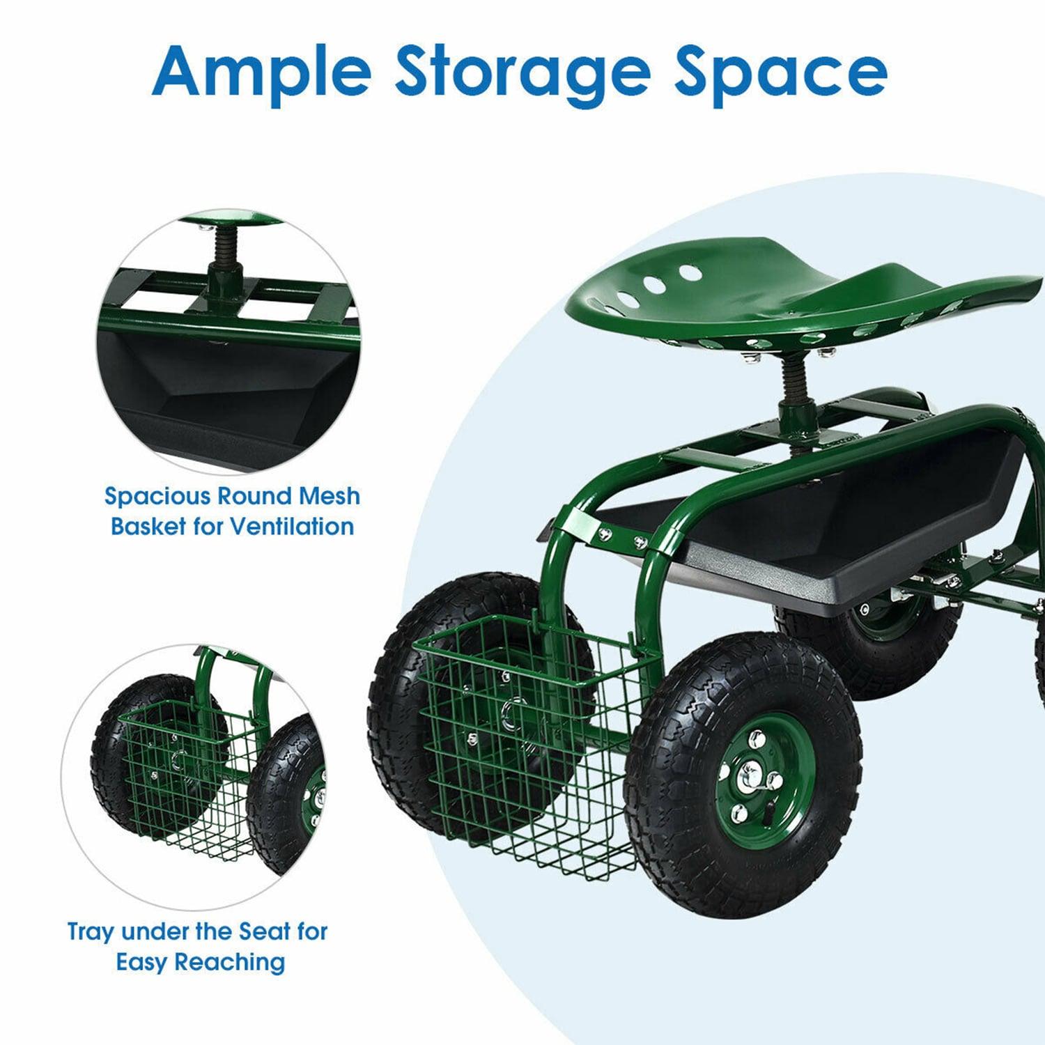 Spaco 4-Wheel Rolling Garden Cart Work Seat, Wagons Carts, Carts with Wheels, Utility Cart