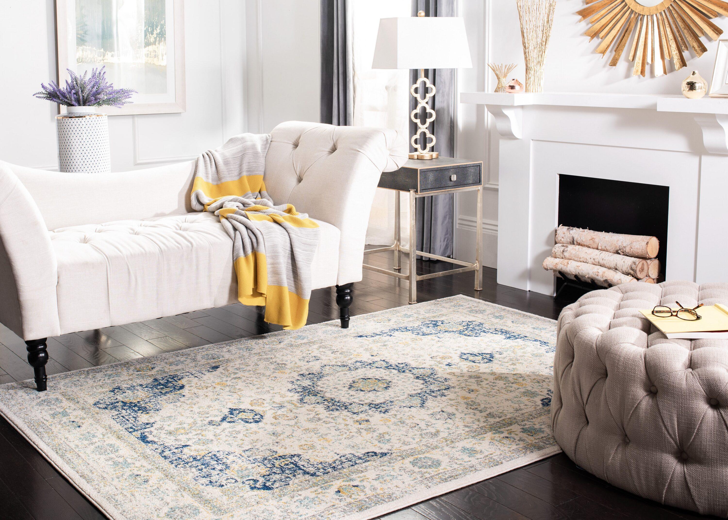Evoke EVK220 Power Loomed Area Rug - Ivory/Blue - 4'x6' - Safavieh.