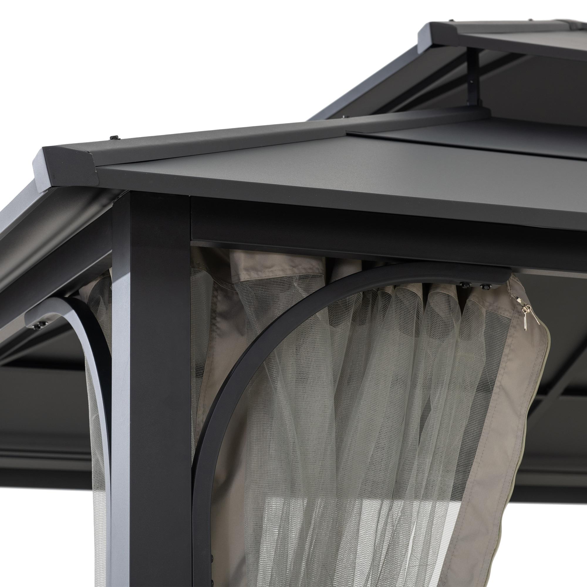 Sunjoy Sunjoy Hardtop Gazebo 12 x 16 ft. Outdoor Gazebo, Heavy Duty Steel Frame Gazebo, Double Tiered Metal Gazebo with Ceiling Hook and Removable Netting Sidewalls