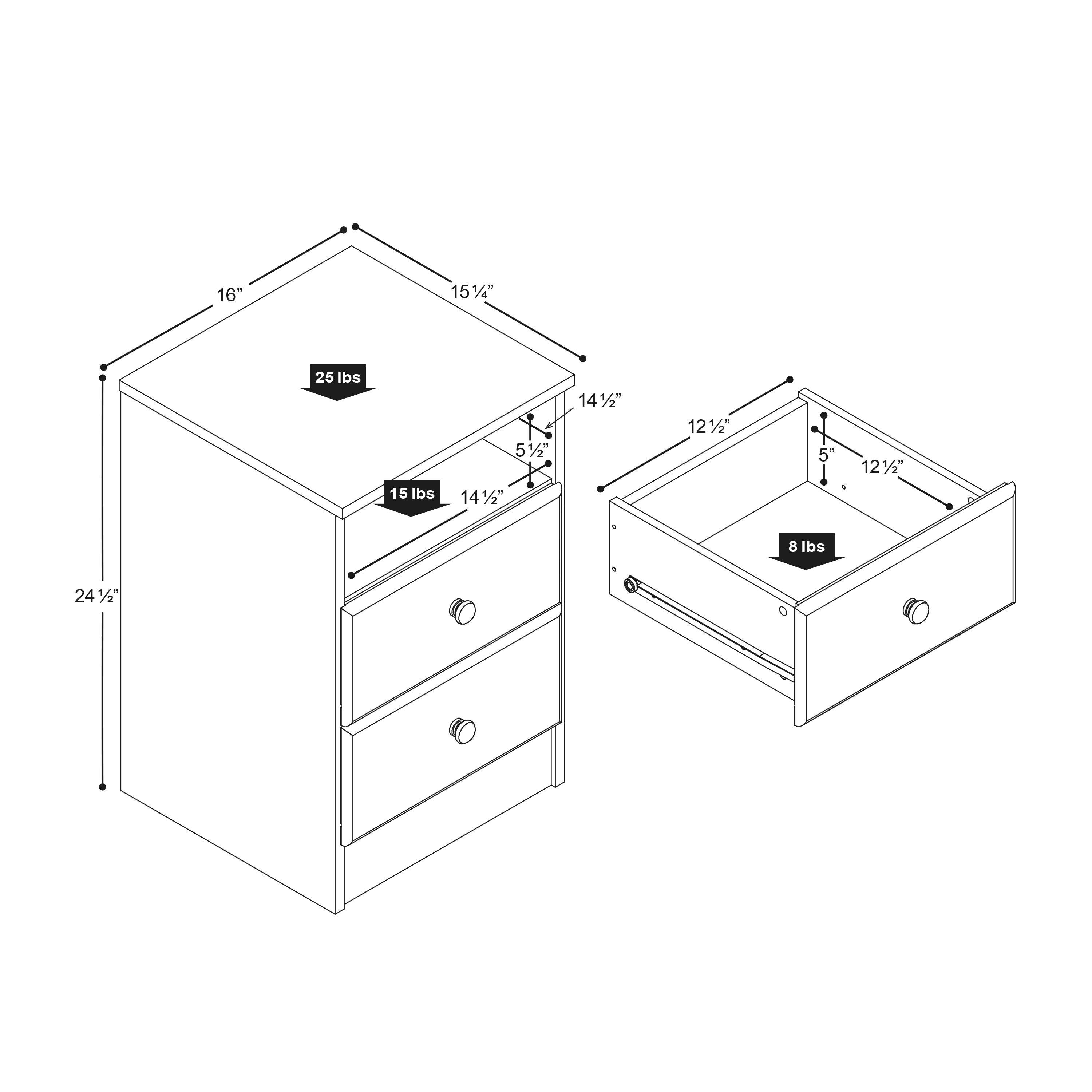 Prepac Astrid 2-Drawer Nightstand with Open Shelf, Drifted Gray