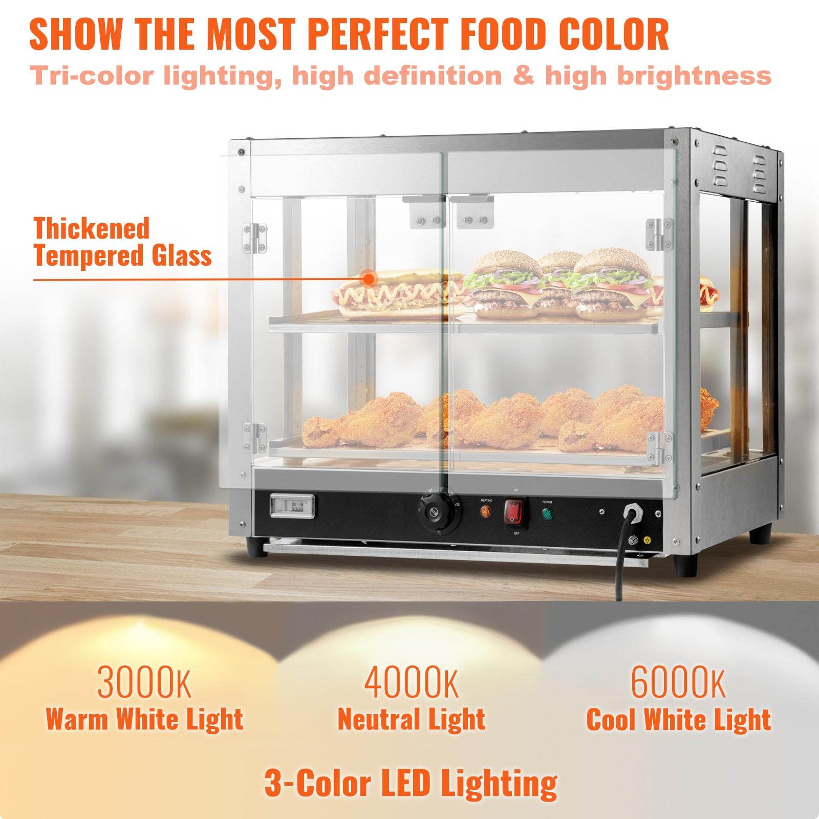 VEVOR 2-Tier Commercial Food Warmer Display - Countertop Pizza Cabinet with Light