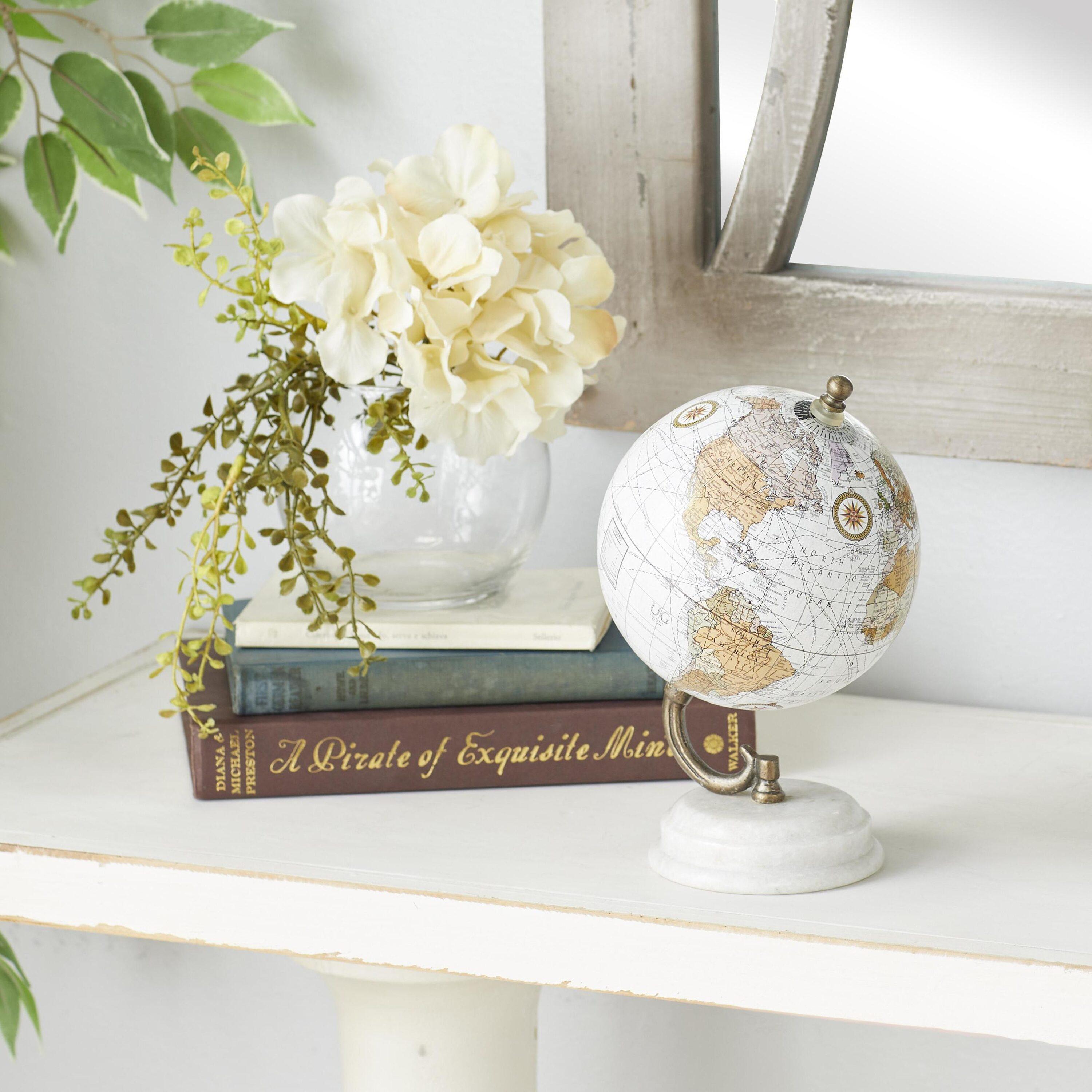 DecMode 5" White Globe with White Marble Base