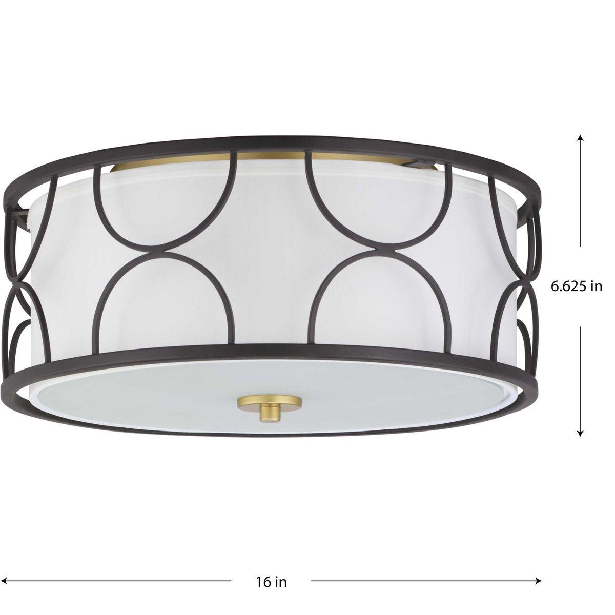 Progress Lighting Landree 3-Light Flush Mount, Black Finish, White Silk Shade