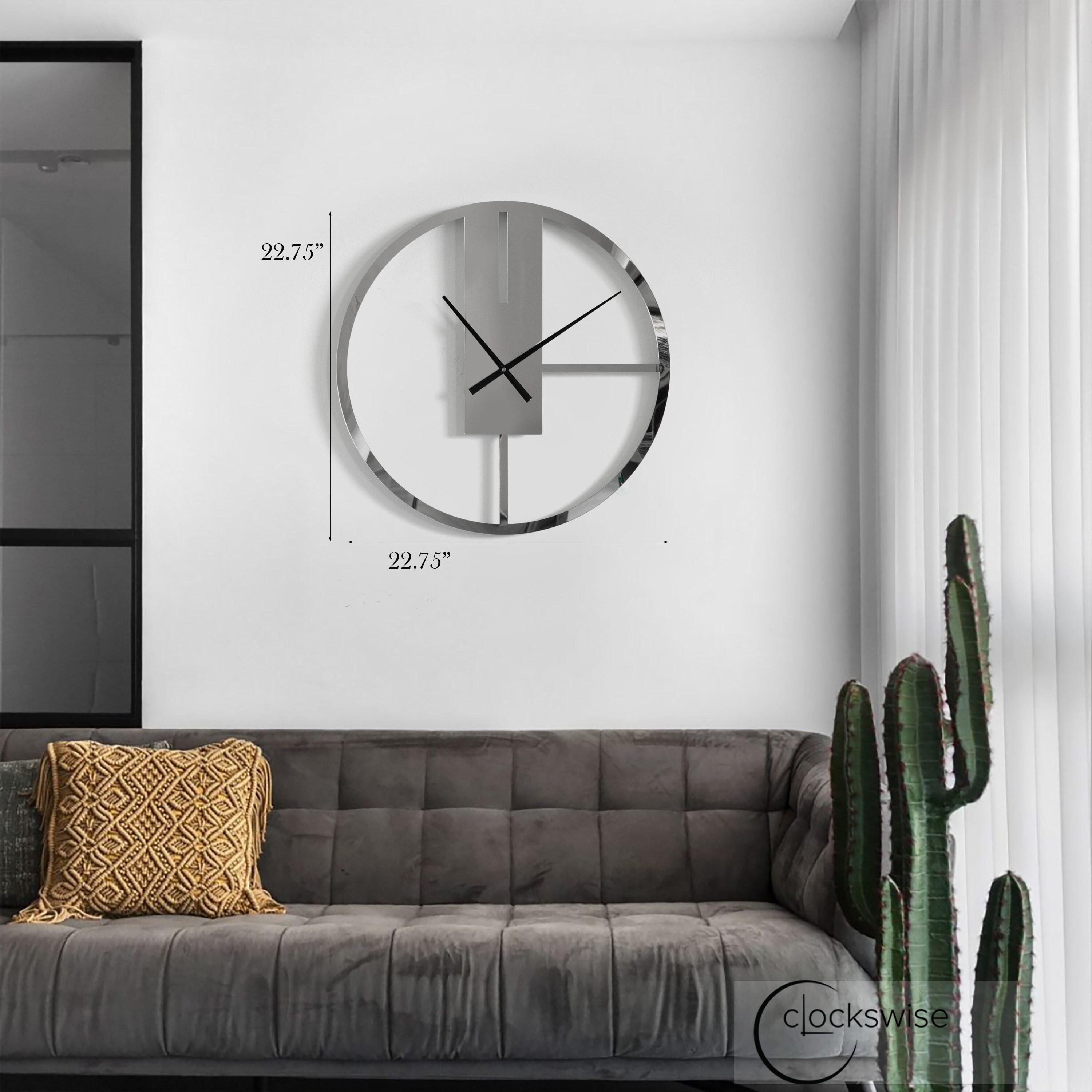 Clockswise Modern Round Big Wall Clock with Mirror Face, Decorative Silver Metal 22.75” oversized timepiece, Hanging Supplies Included