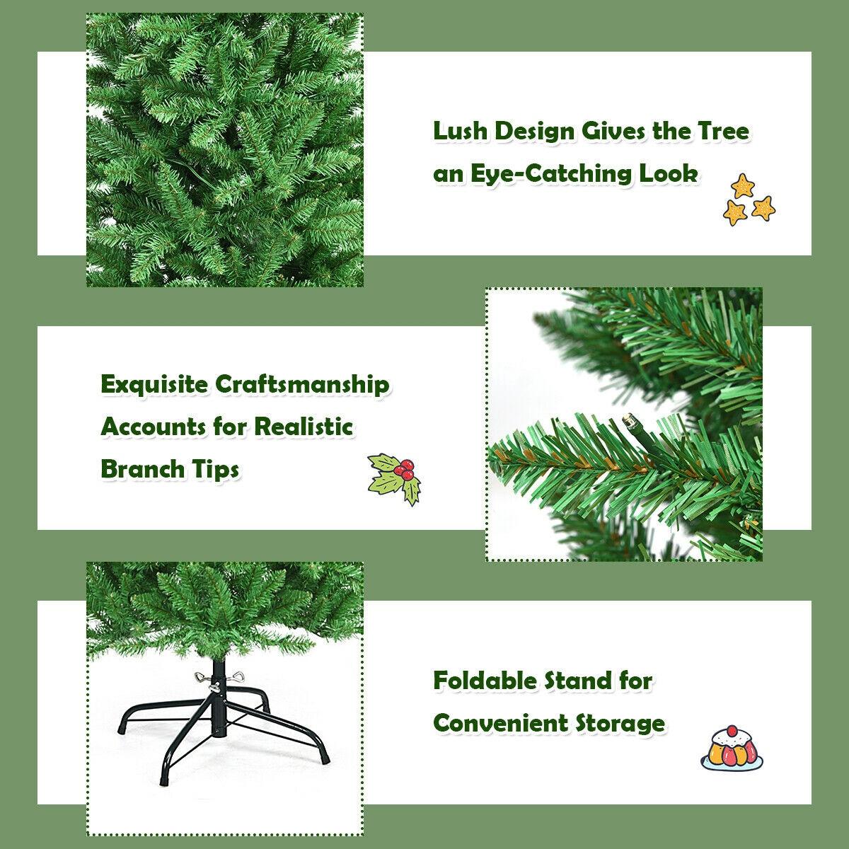 Costway 7Ft Pre-lit Artificial Pencil Christmas Tree Hinged Fir PVC Tree with 350 LED Lights