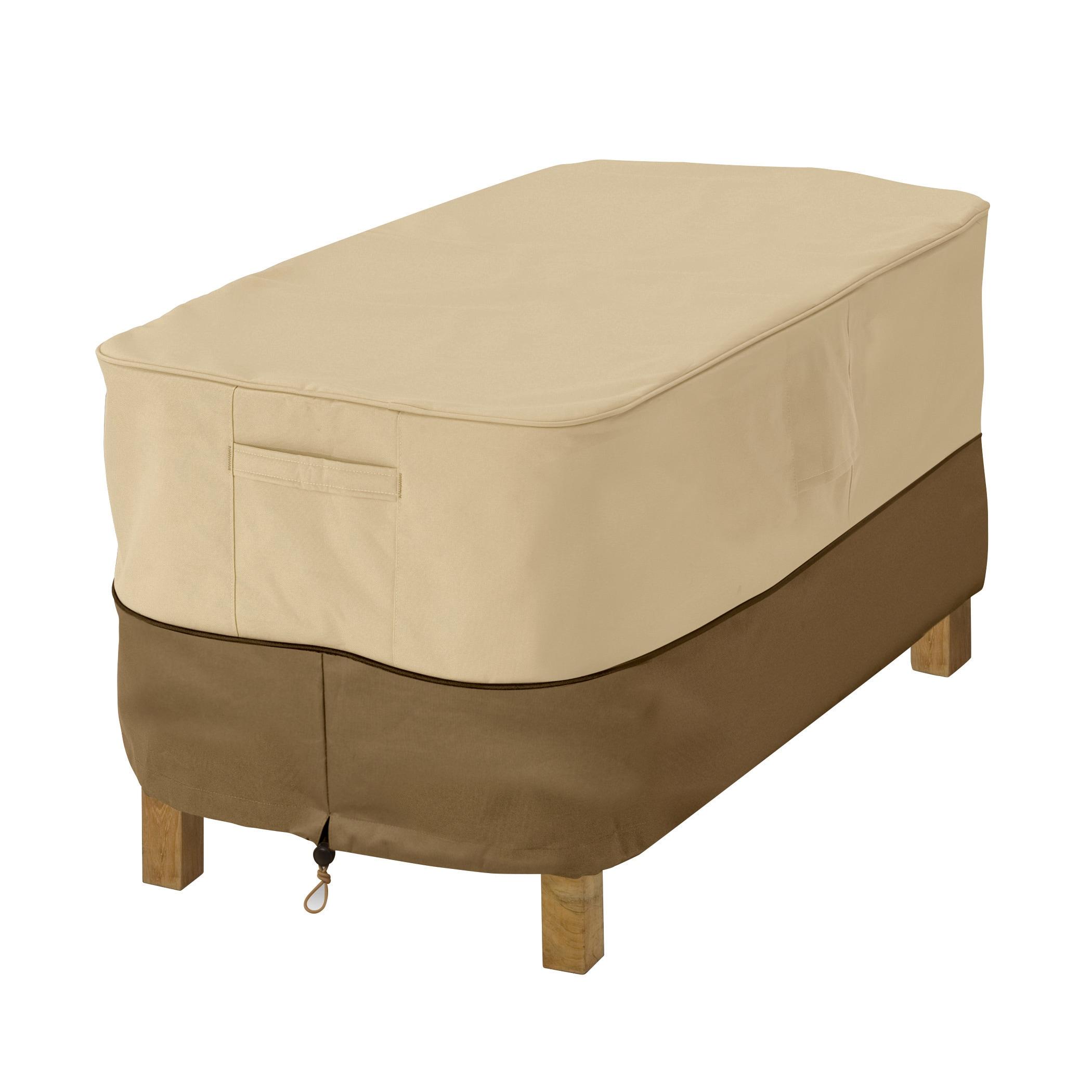 Tan and Brown Polyester Patio Ottoman/Table Cover with Air Vents