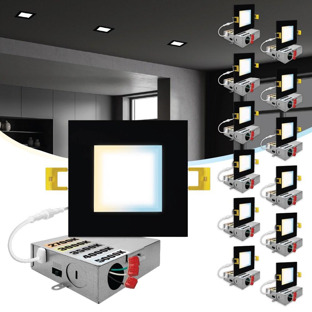 4 in. Slim Canless Square LED Recessed Light 12W 5CCT Dimmable IC Rated 550LM Black Trim 12PK