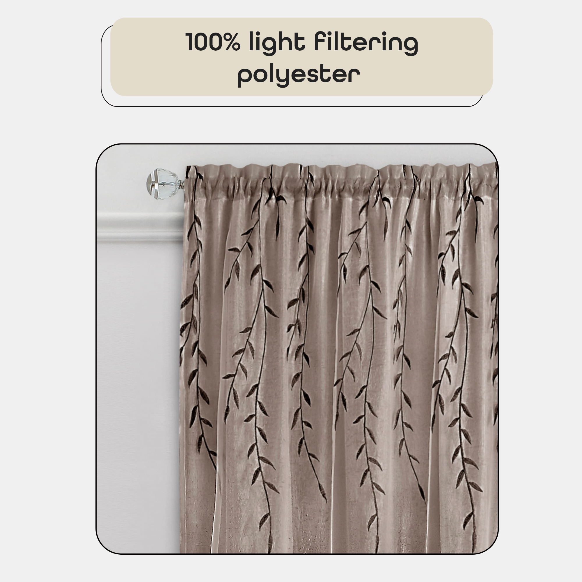 Traditional Elegance Willow Rod Pocket Window Curtain Panel - 42x63 - Toffee