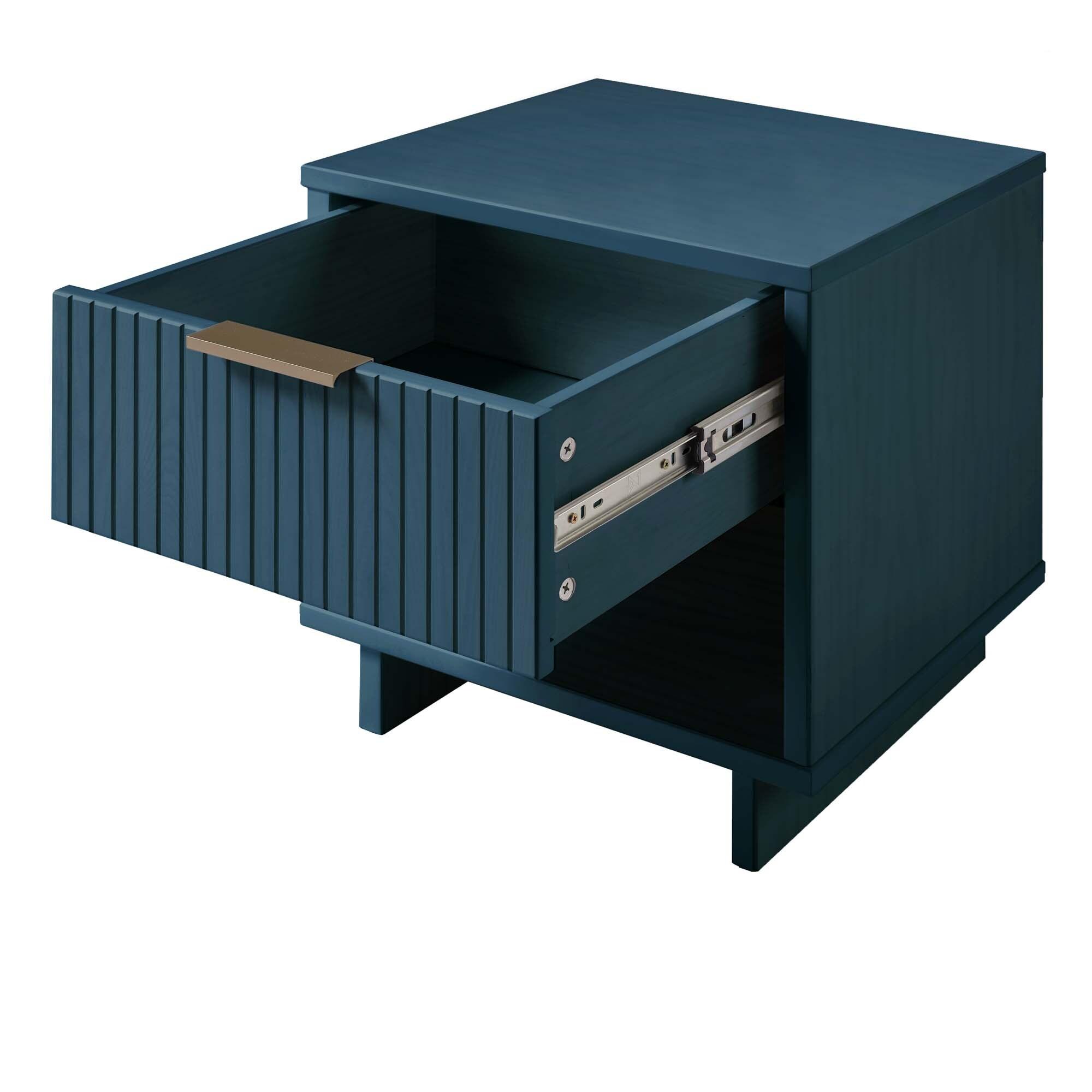 Manhattan Comfort Set of 2 Granville Nightstands with Drawer Midnight Blue: UV Finish, Soft Close, Metal Handles