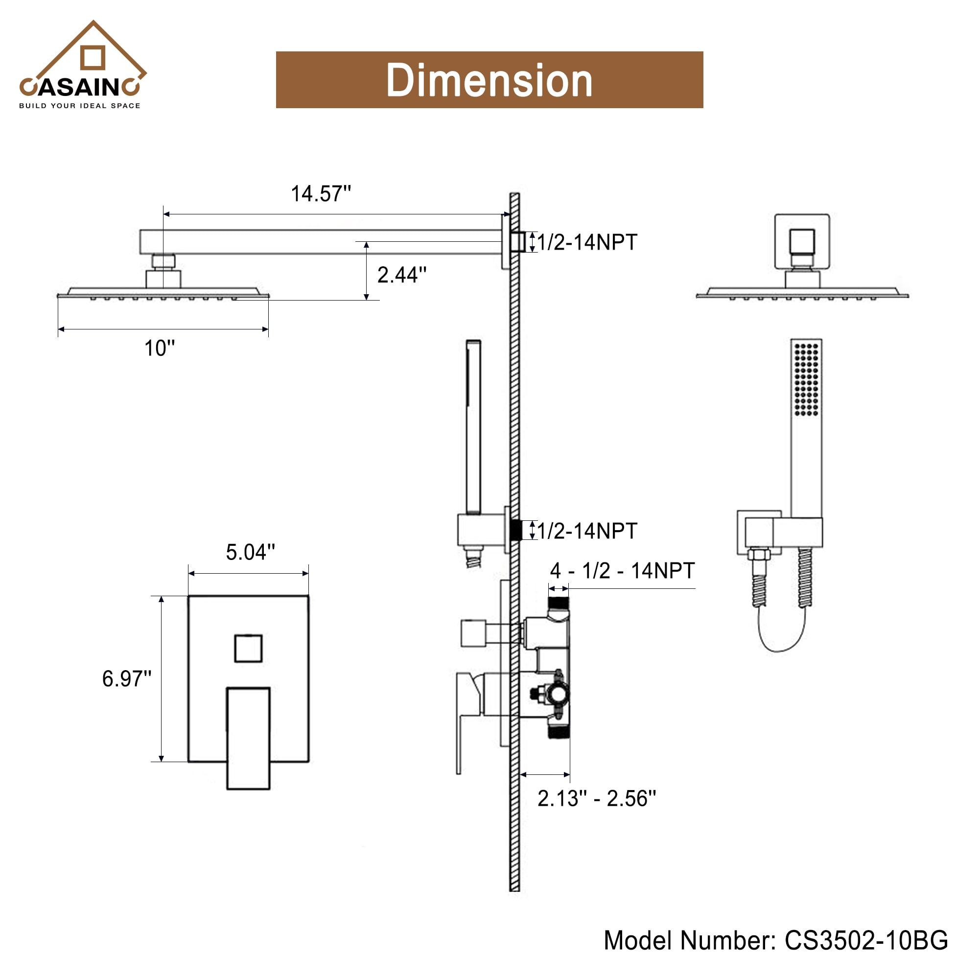CASAINC 10'' Wall Mounted Shower System with Handheld Sprayer, Brushed Gold